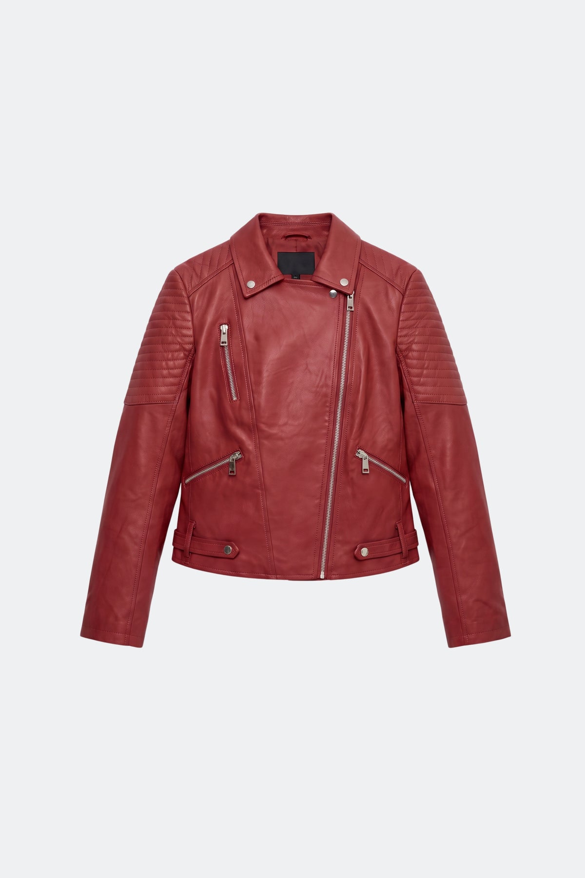 Faux Leather Jacket Red Fitted Biker, front