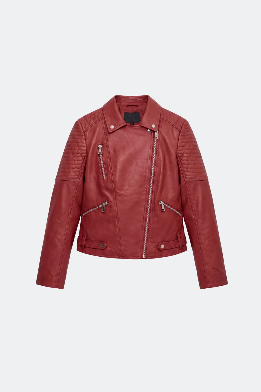 Faux Leather Jacket Red Fitted Biker, front