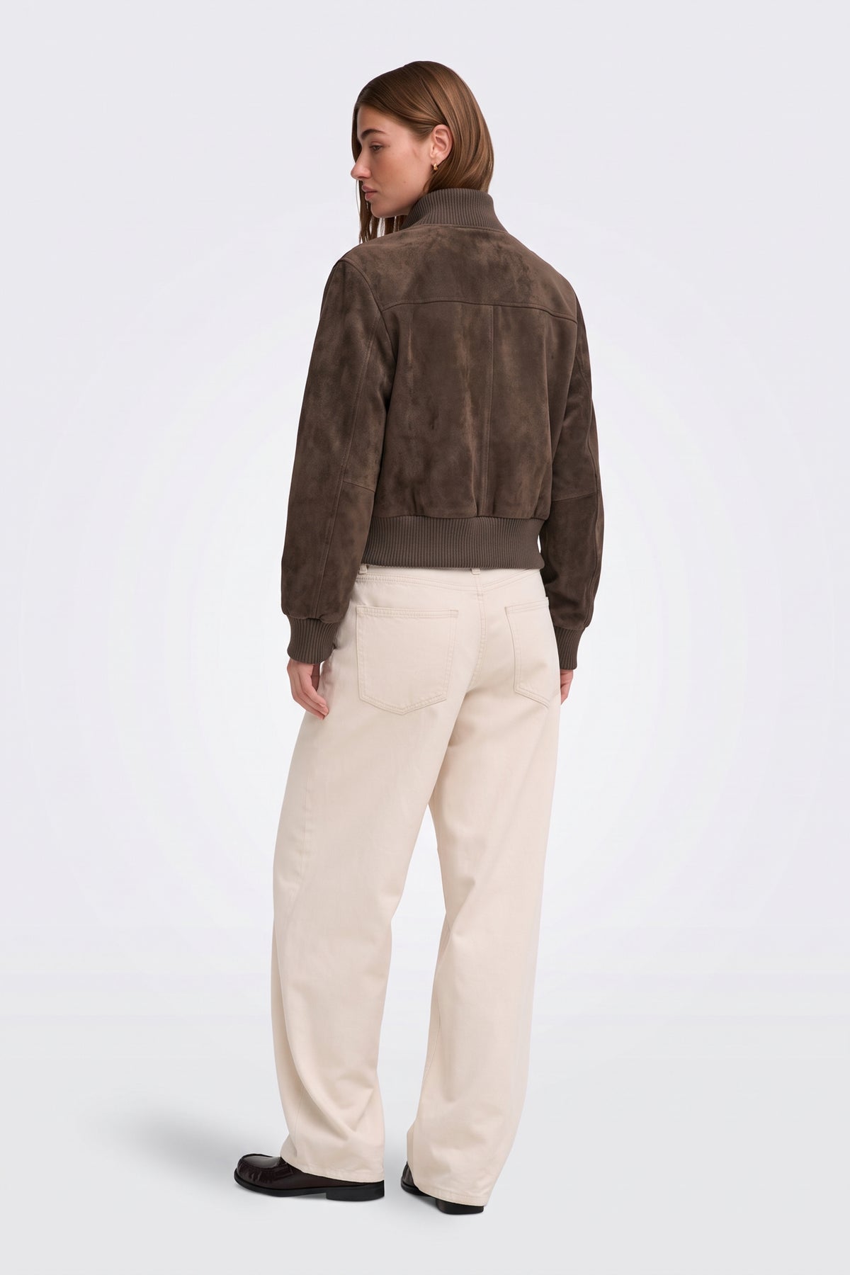 Faux Suede Jacket Dark Brown Bomber Cropped Women