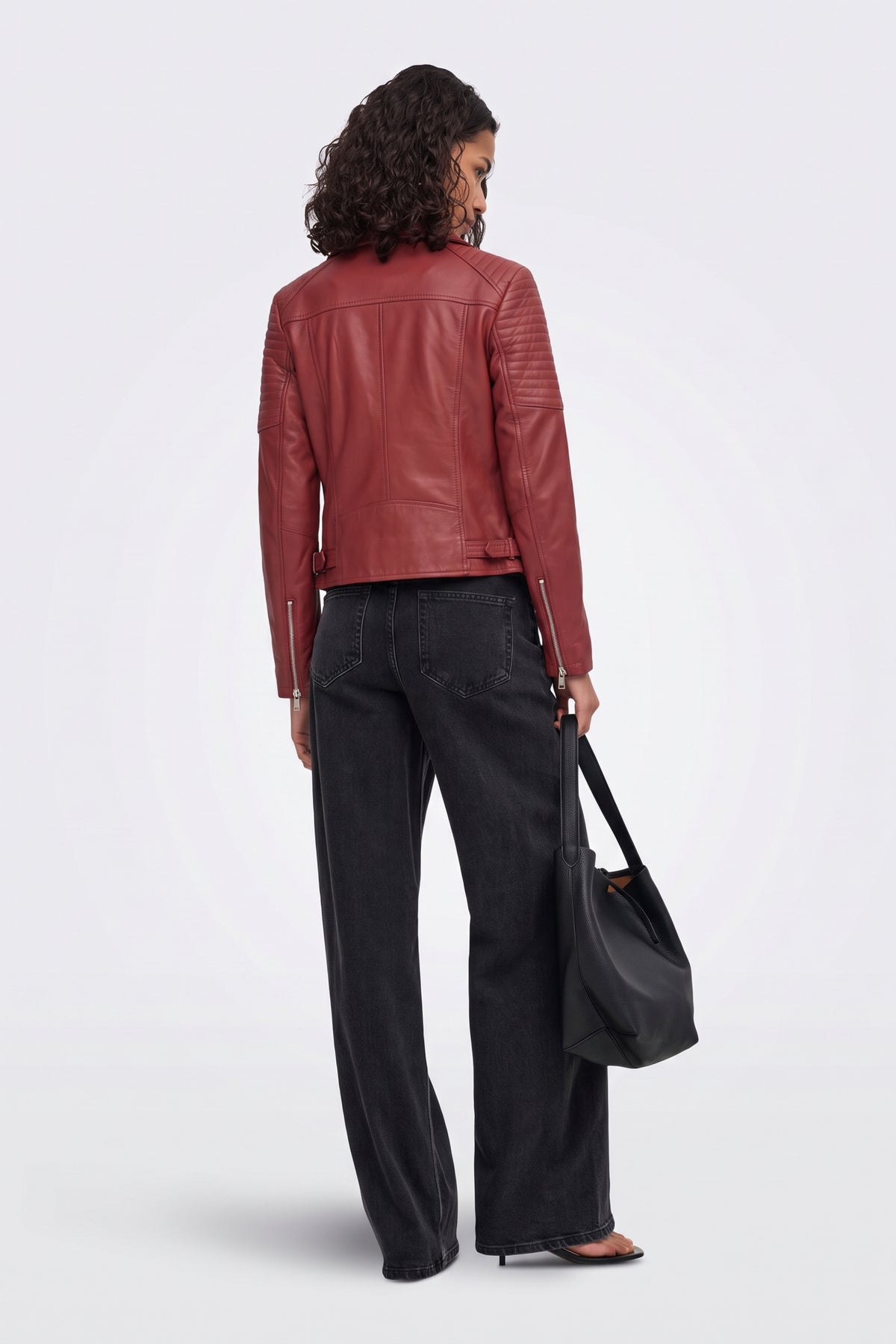 Faux Leather Jacket Red Fitted Biker, back