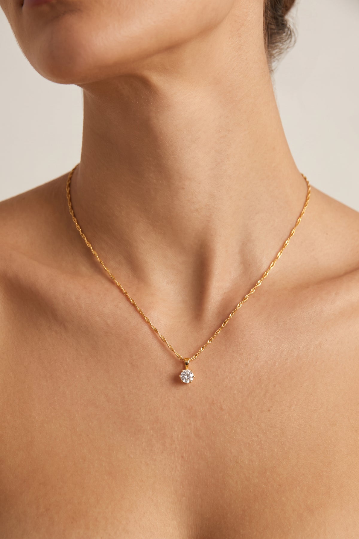 Gold Plated Necklace Solitaire Crystal Pendant