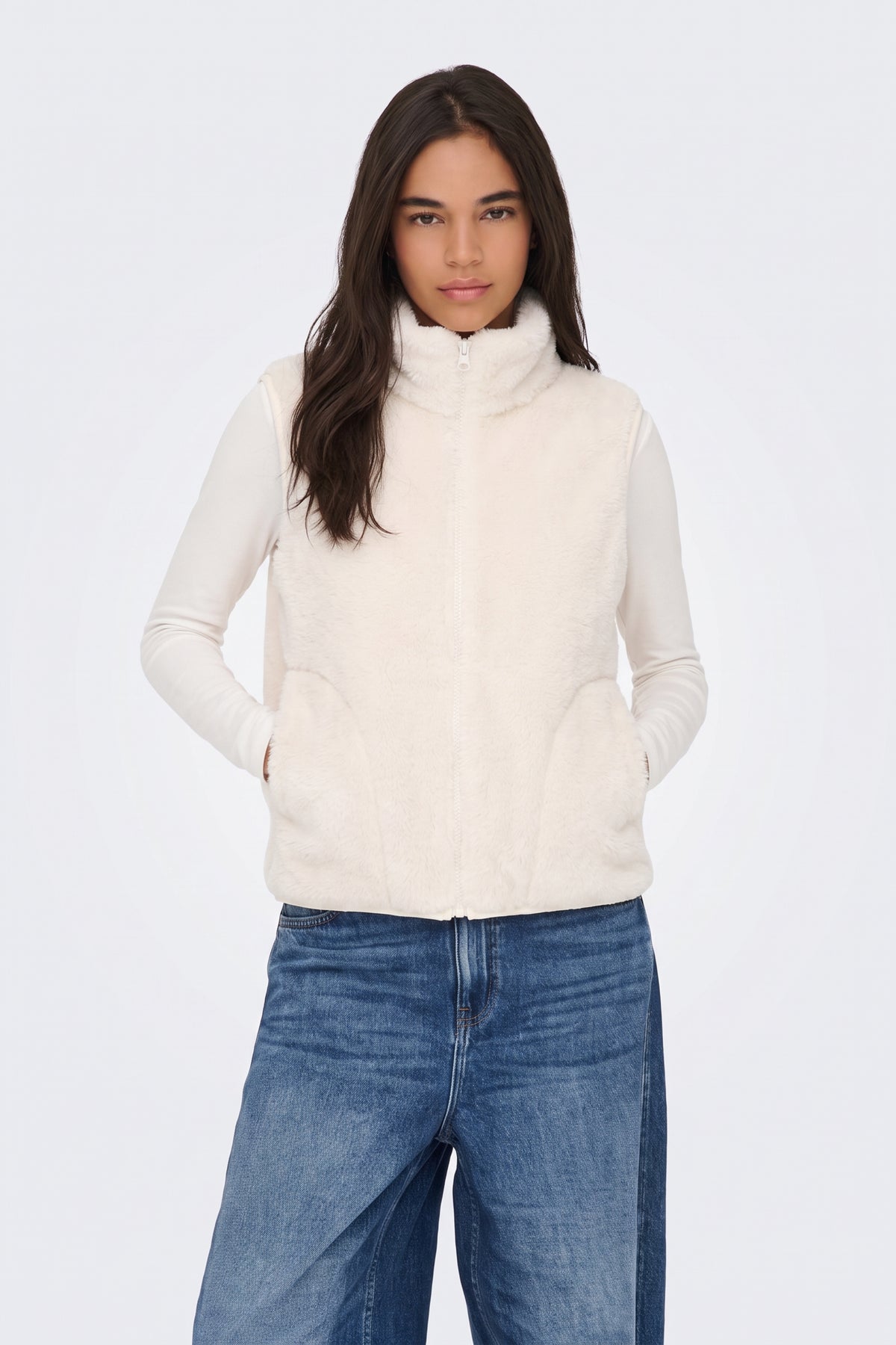 Faux Fur Gilet Cream Fluffy Women