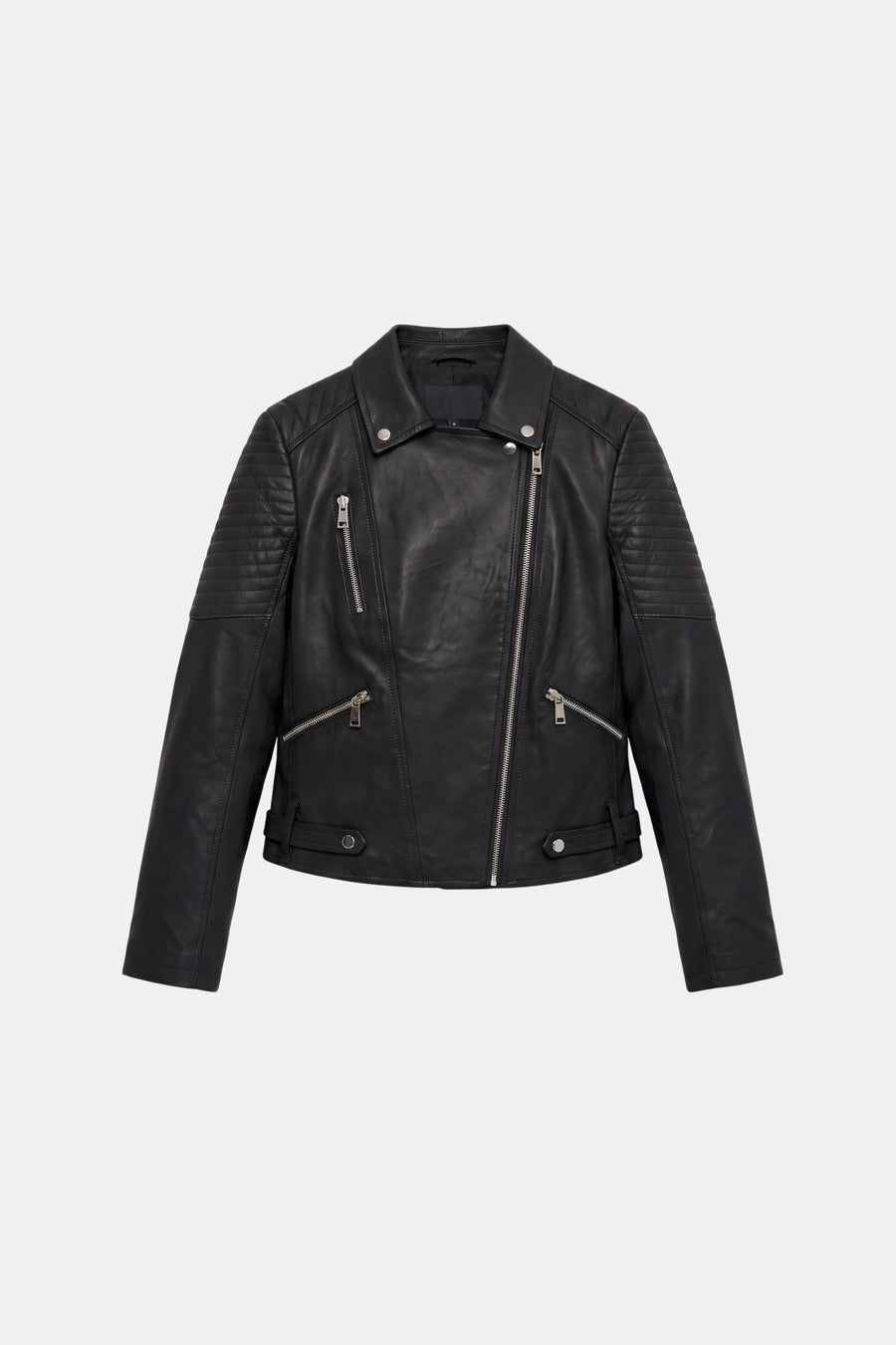Faux Leather Jacket Black Fitted Biker, front