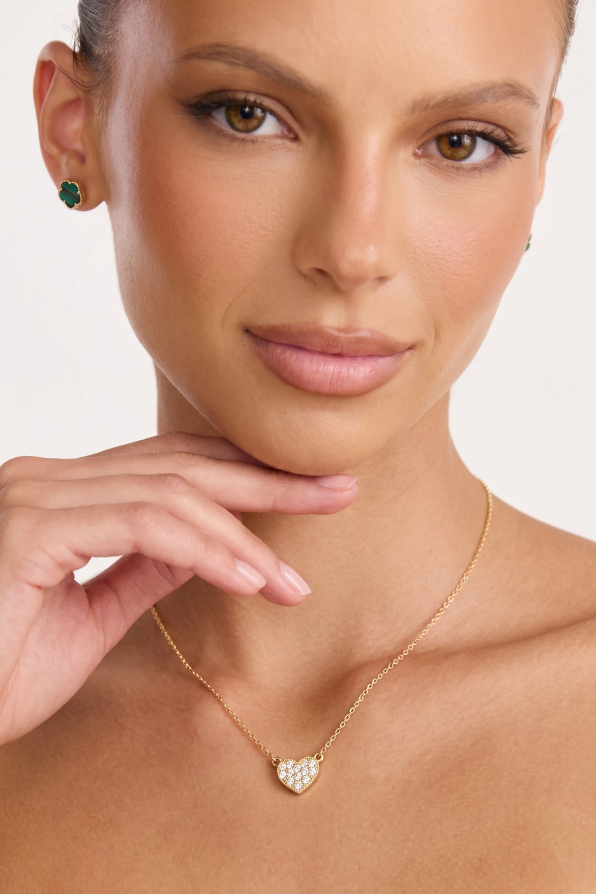 Gold Plated Necklace Heart Pave Crystal