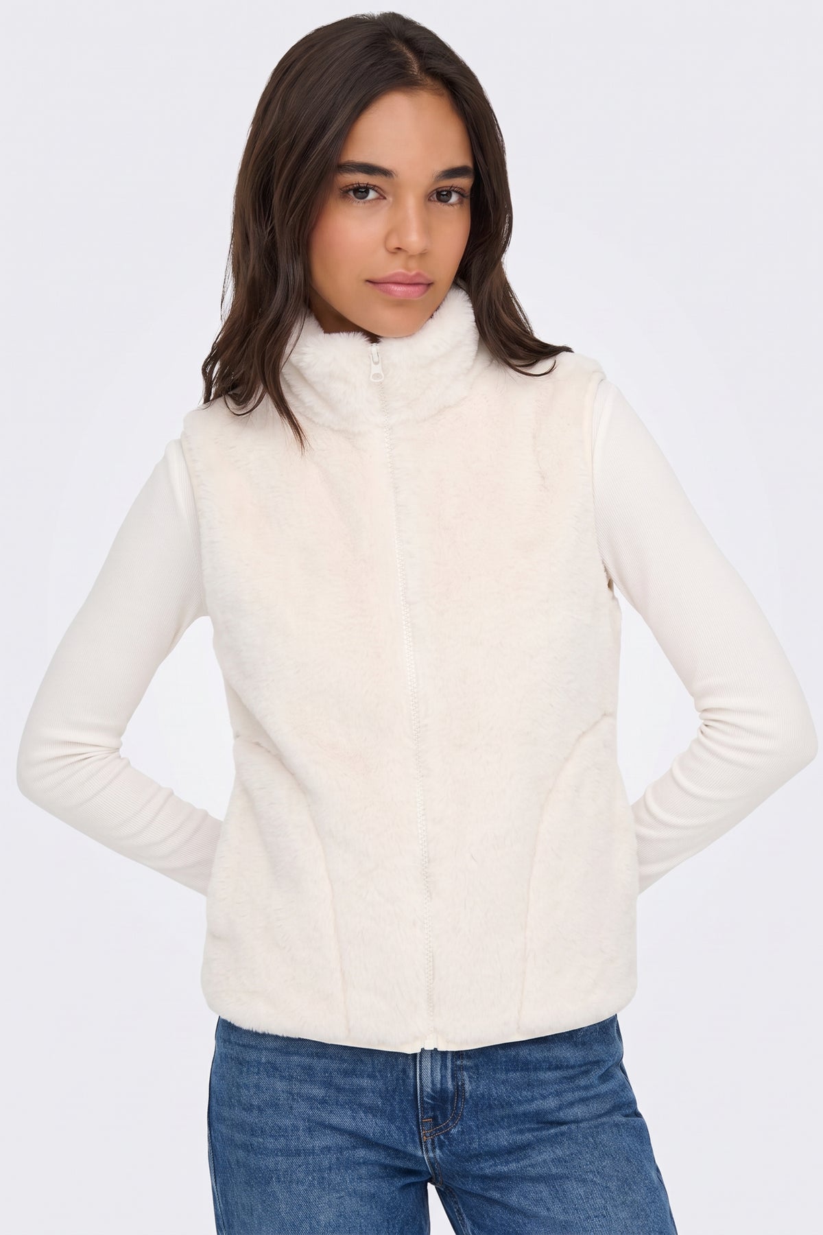 Faux Fur Gilet Cream Fluffy Women
