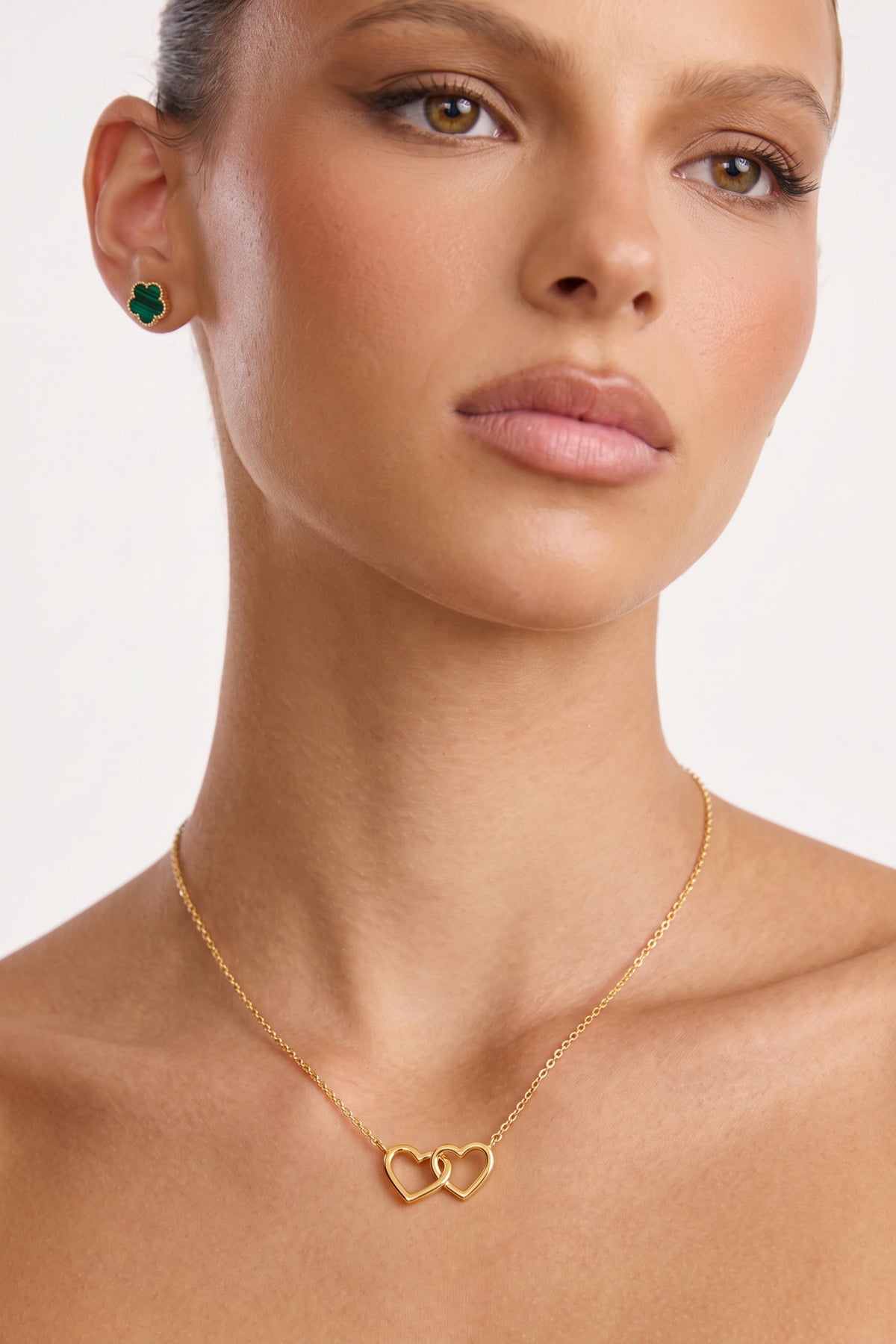 Gold Plated Necklace Double Heart Linked