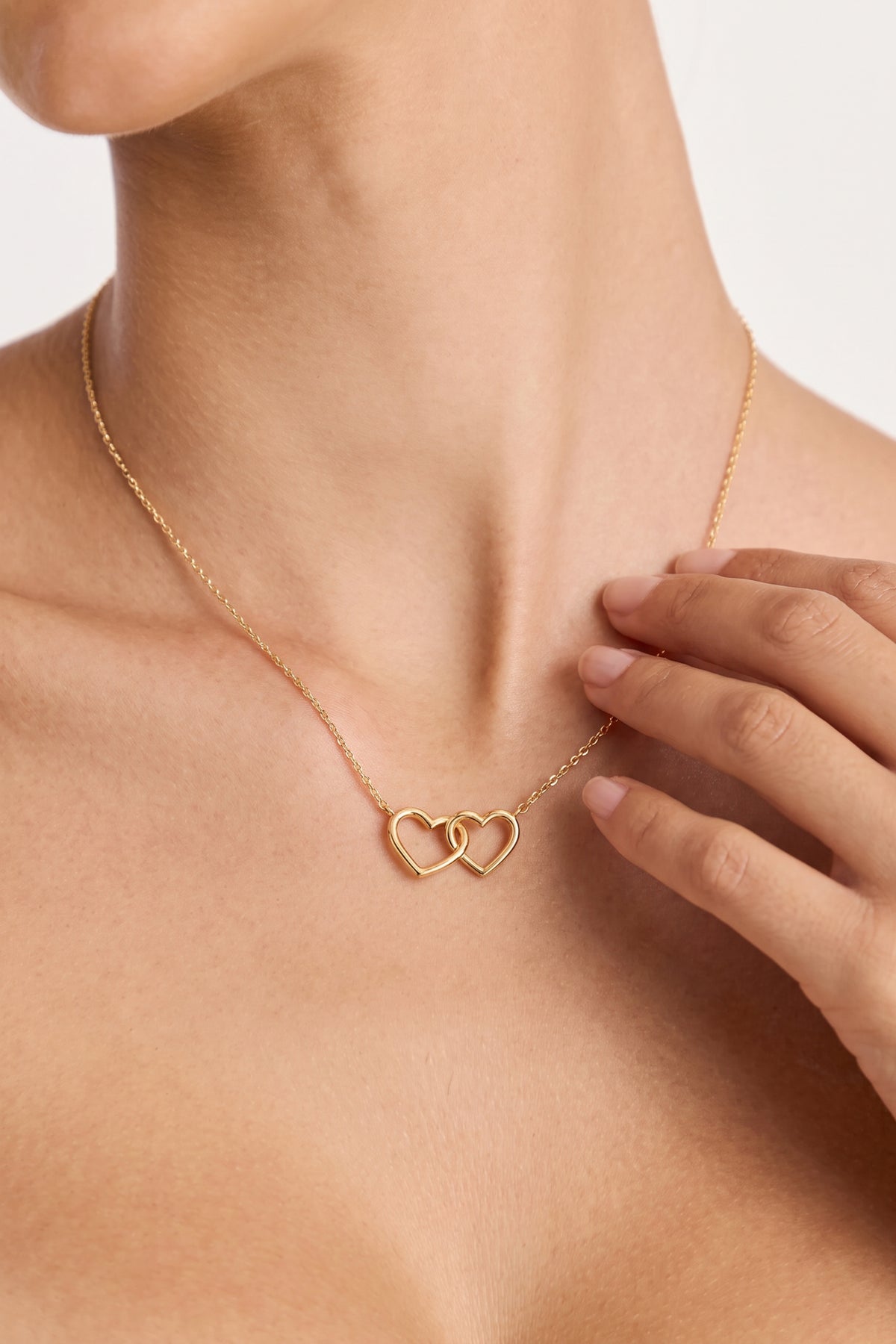 Gold Plated Necklace Double Heart Linked