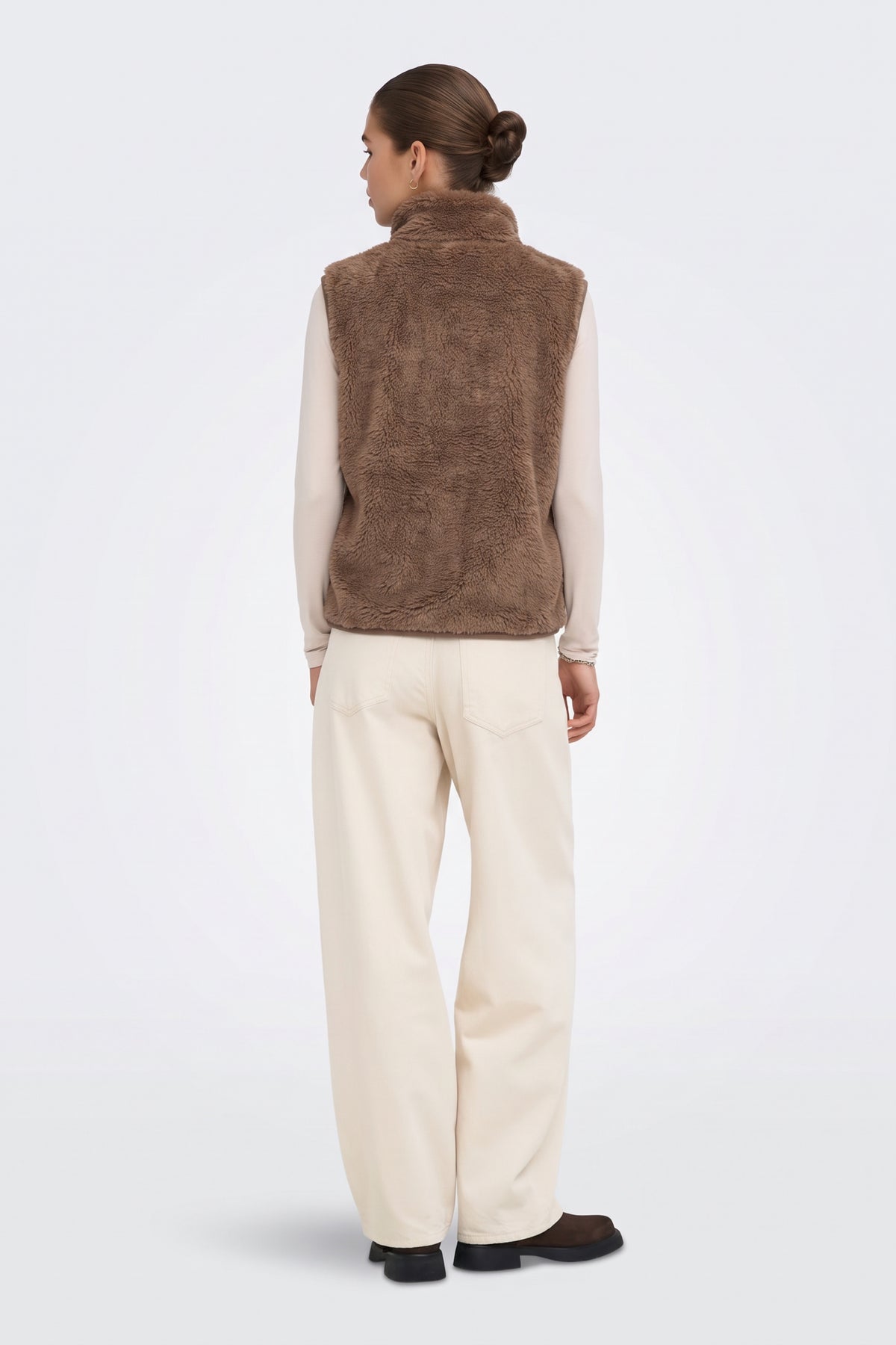 Faux Fur Gilet Brown Fluffy Women