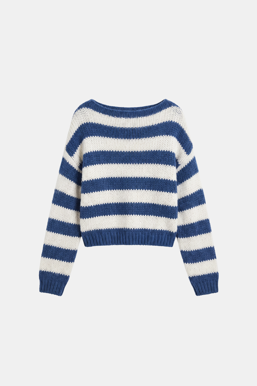 Blue striped jumper cropped boat neck women, front