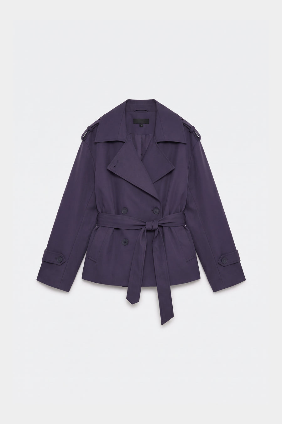 Purple wrap trench jacket women, front