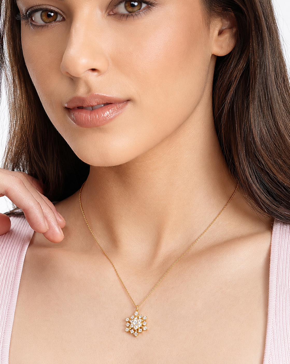 Gold Pink Teardrop Pendant Necklace