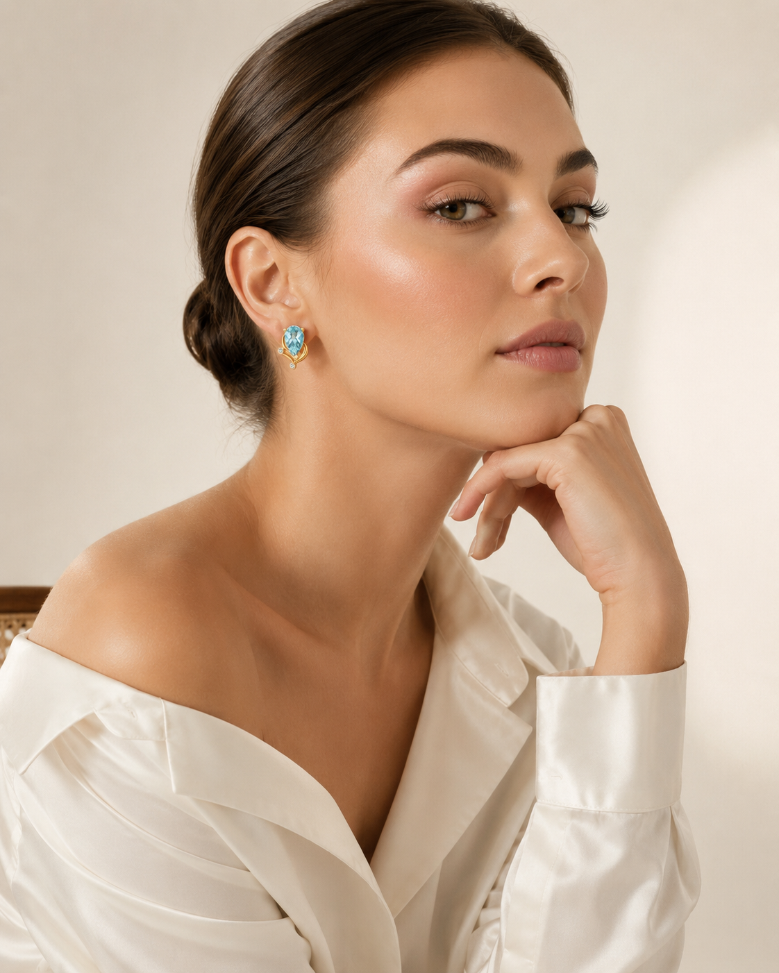 Gold Blue Teardrop Crystal Earrings