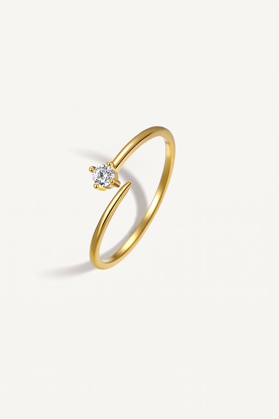 Gold Plated Ring Adjustable Solitaire Crystal