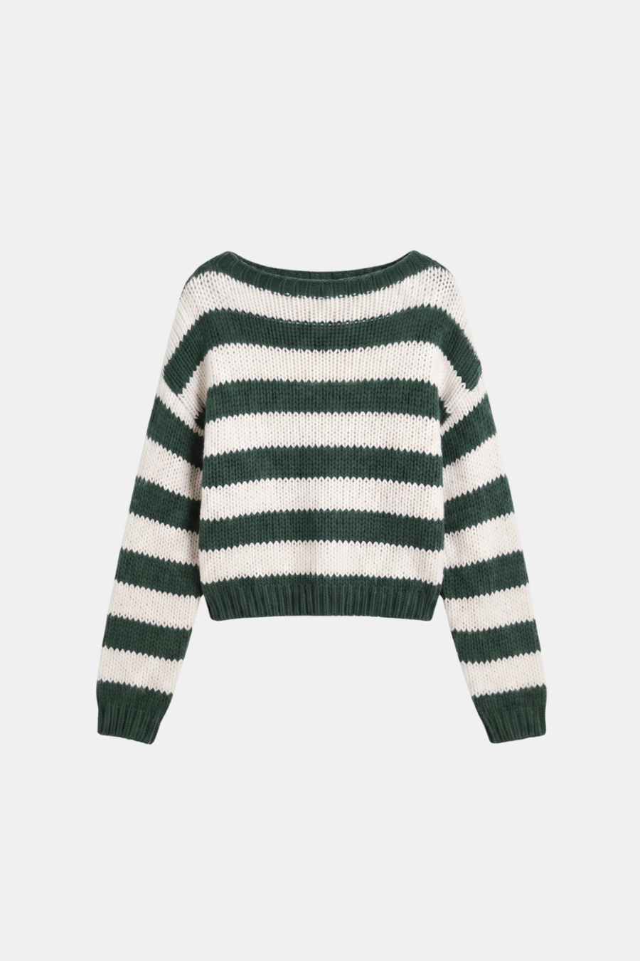 Green striped jumper cropped boat neck women, front