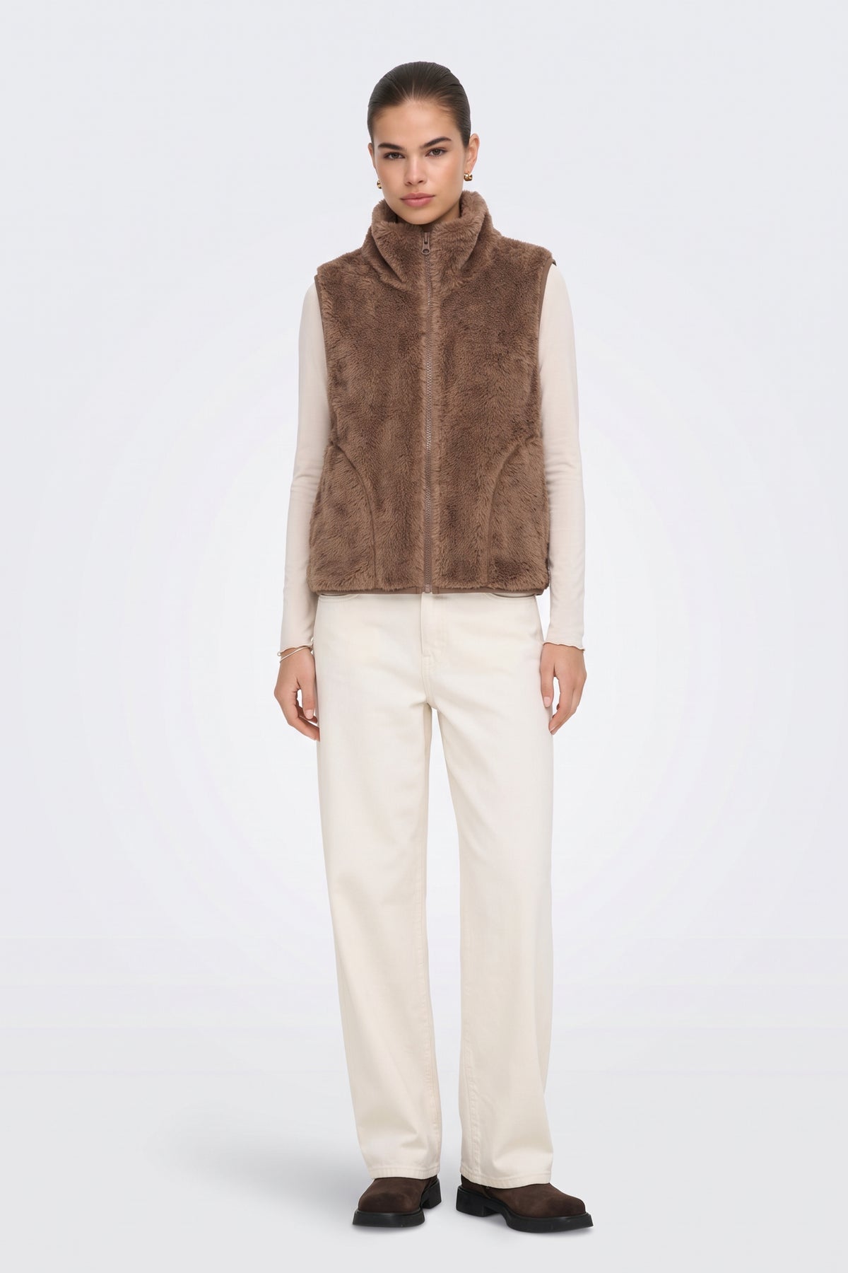 Faux Fur Gilet Brown Fluffy Women