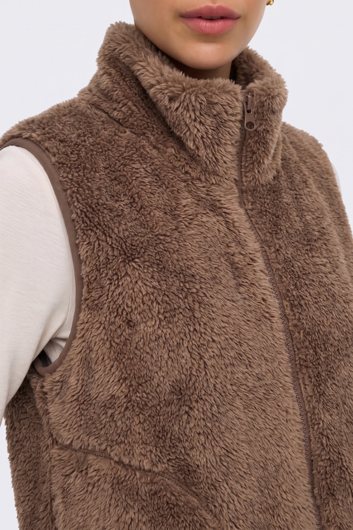 Faux Fur Gilet Brown Fluffy Women