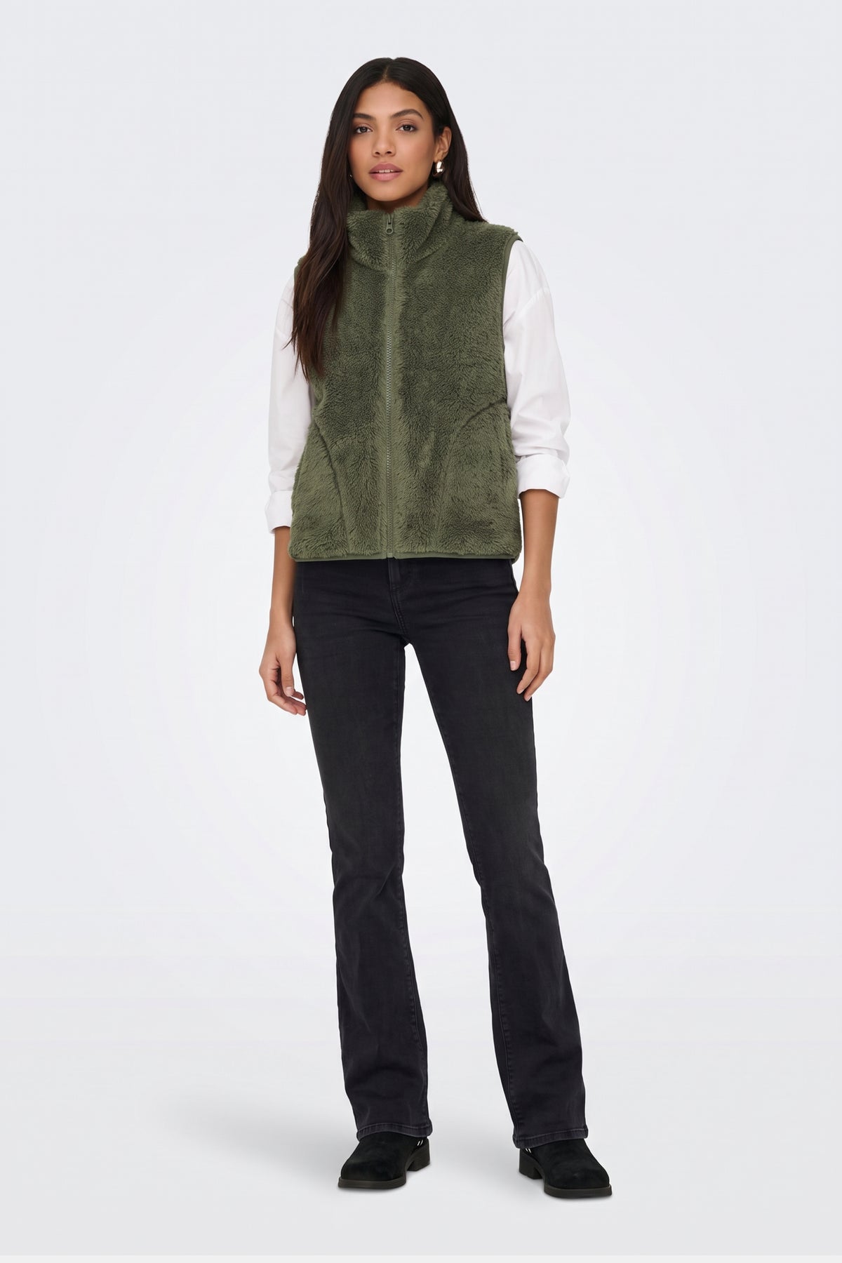 Faux Fur Gilet Green Fluffy Women