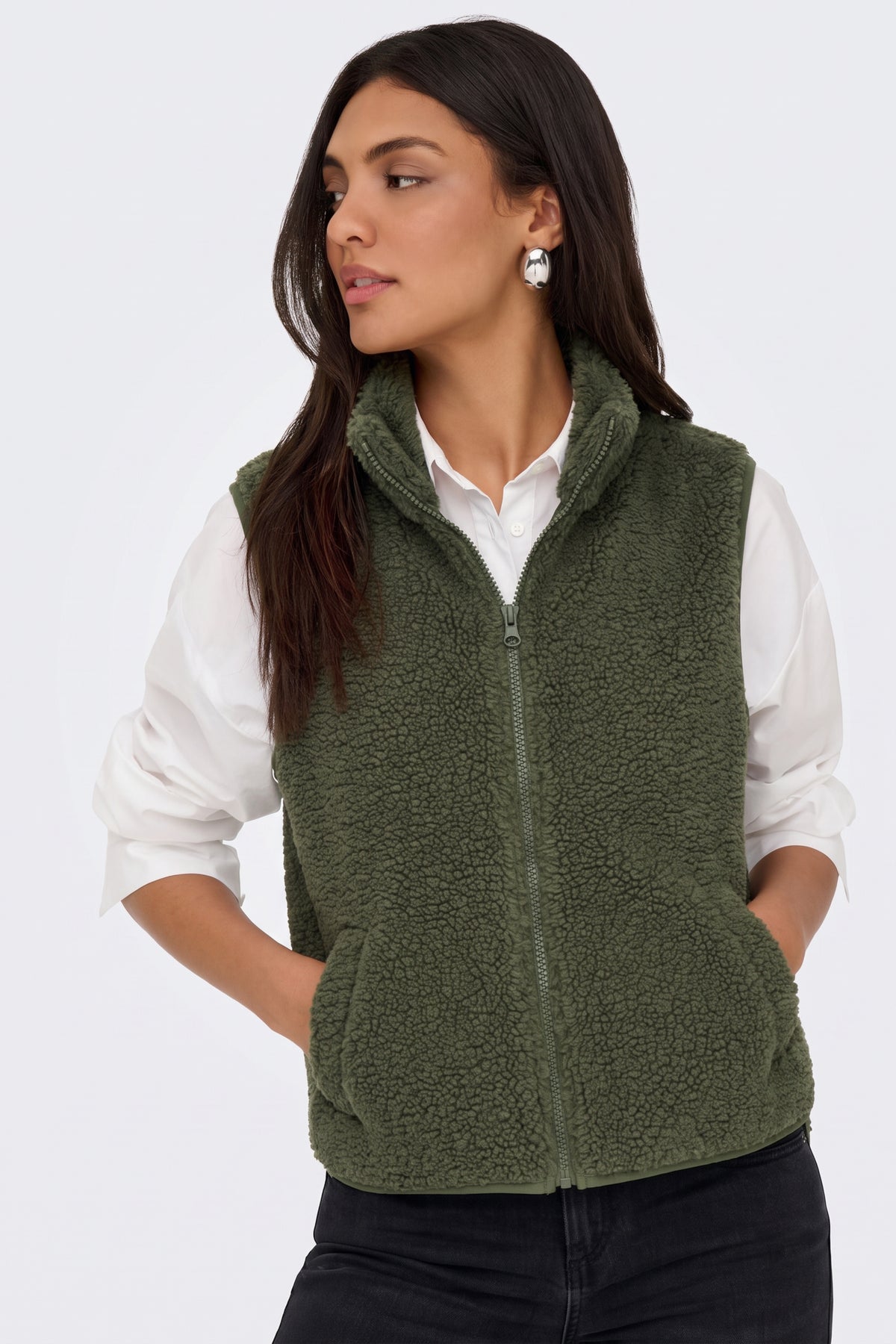 Faux Fur Gilet Green Fluffy Women