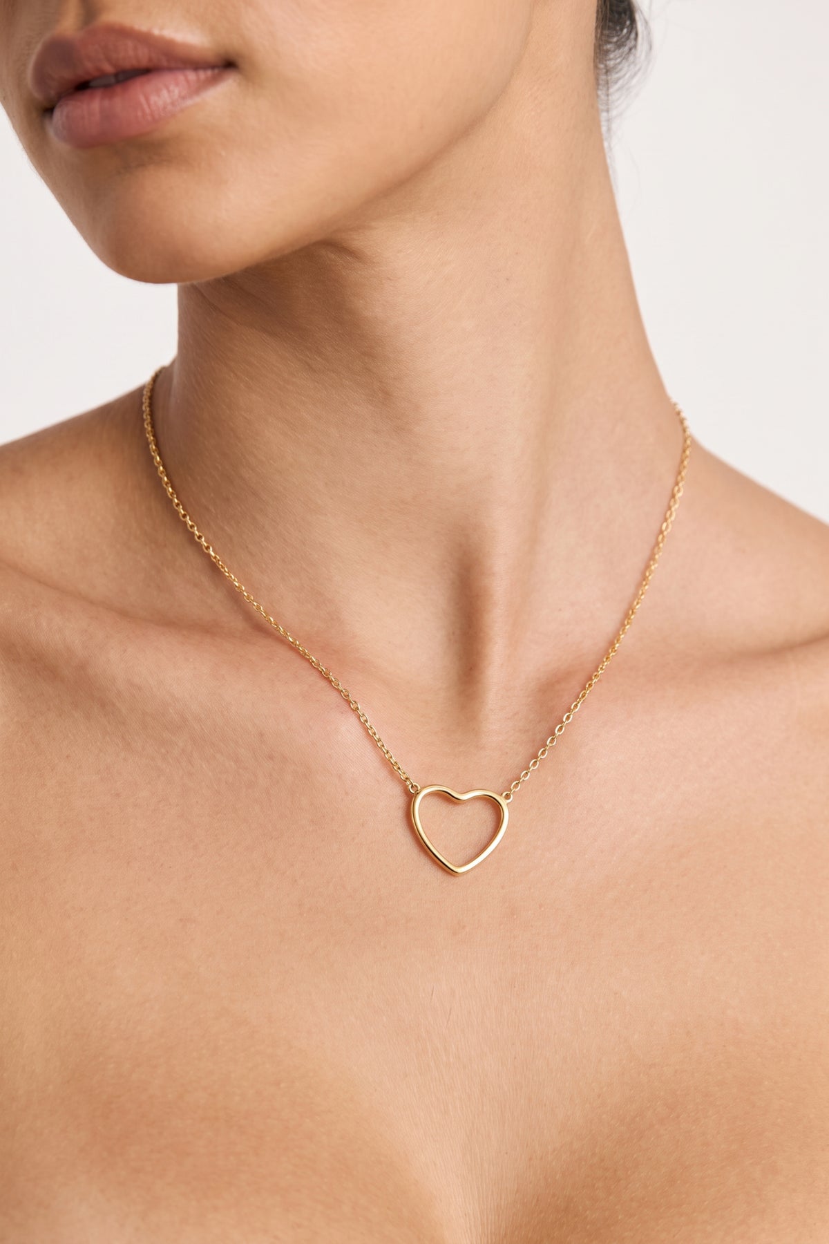 Gold Plated Necklace Open Heart Outline