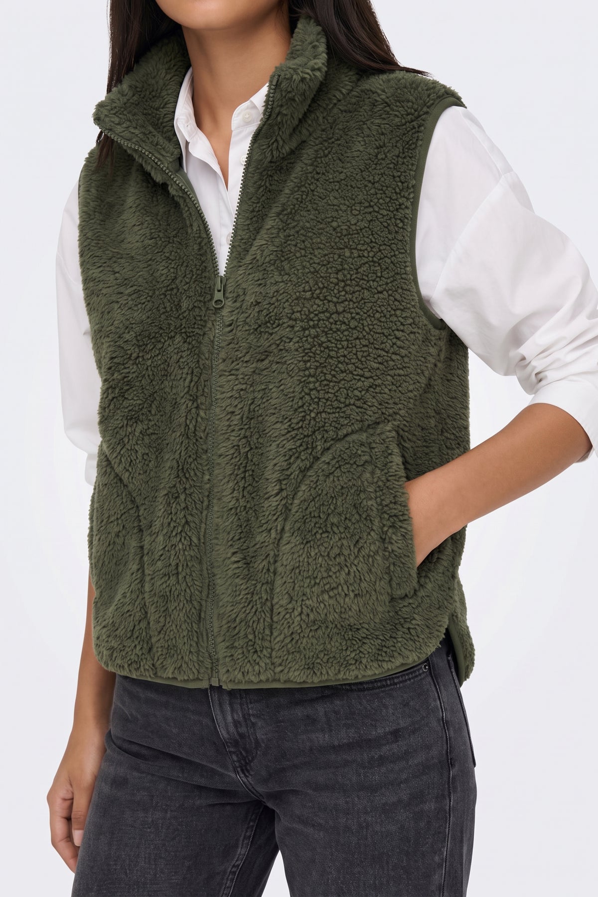 Faux Fur Gilet Green Fluffy Women