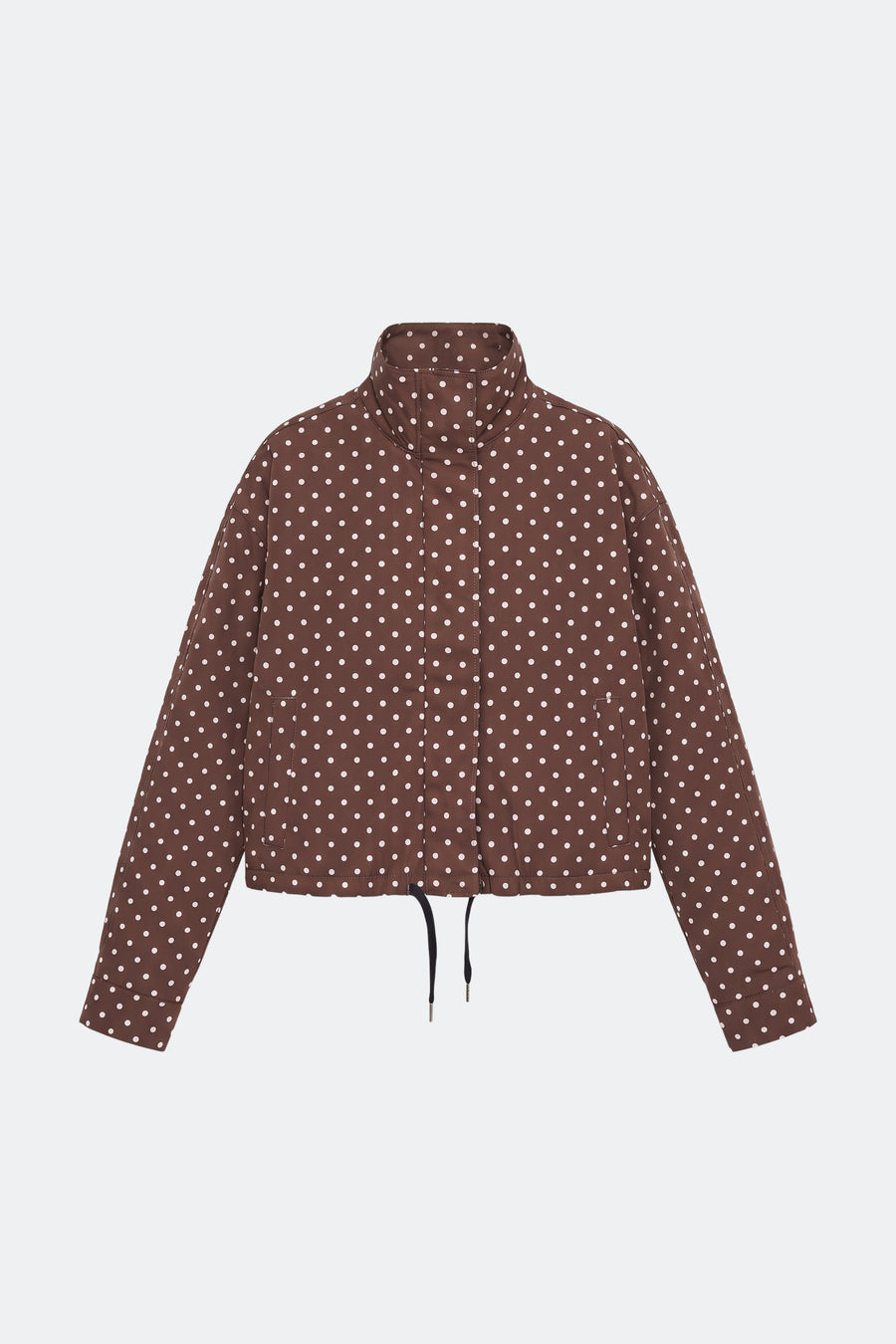 Brown puffer jacket polka dot cropped women, front