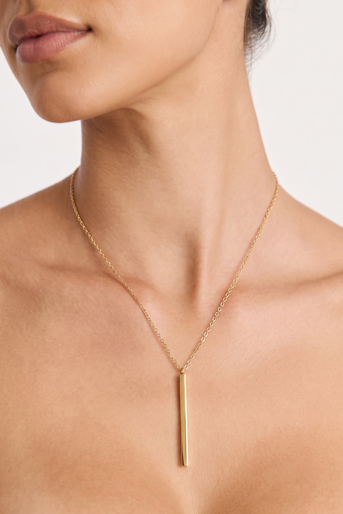 Gold Plated Necklace Vertical Bar Pendant