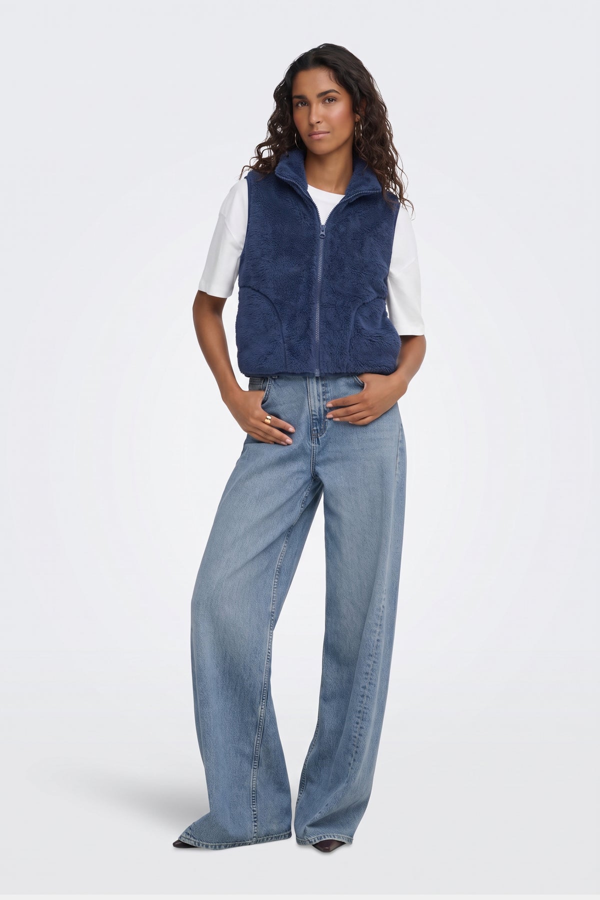 Faux Fur Gilet Navy Fluffy Women