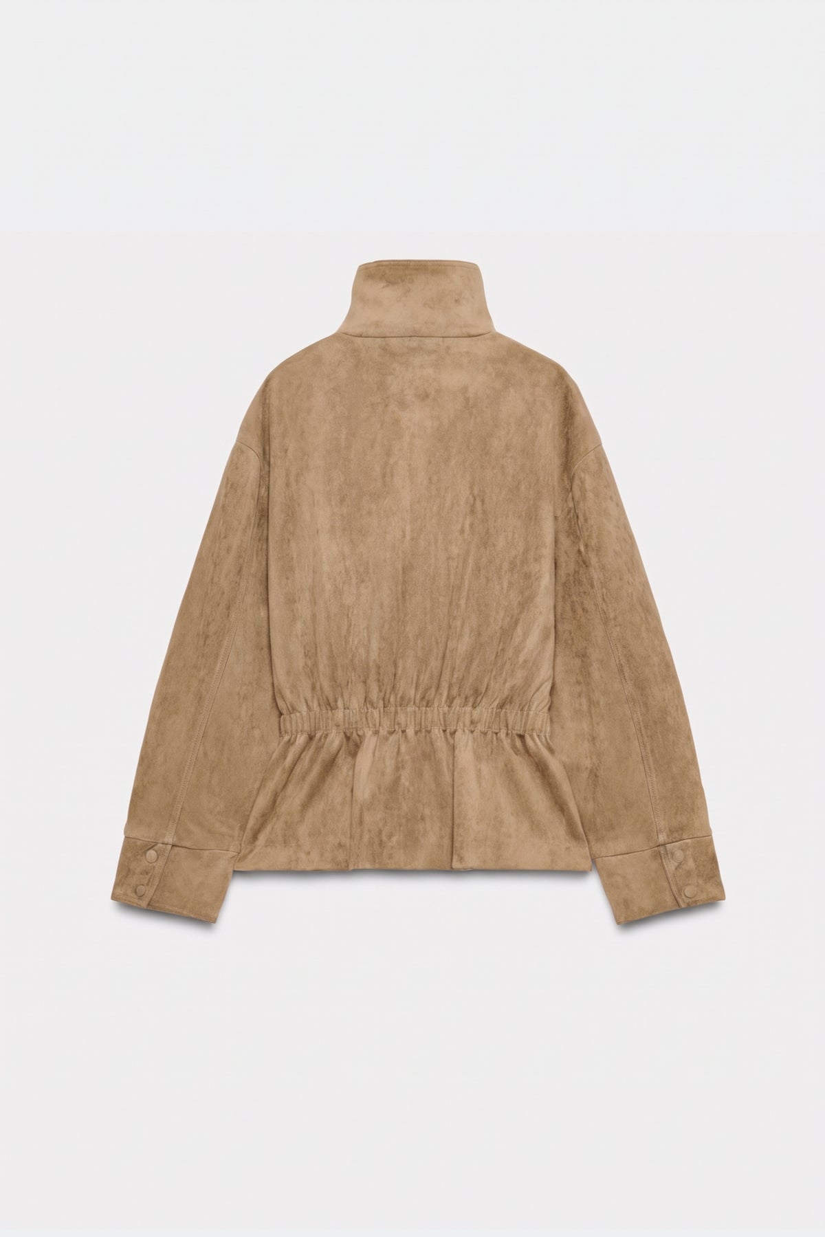 Faux Suede Jacket Camel Belted Funnel Neck, back