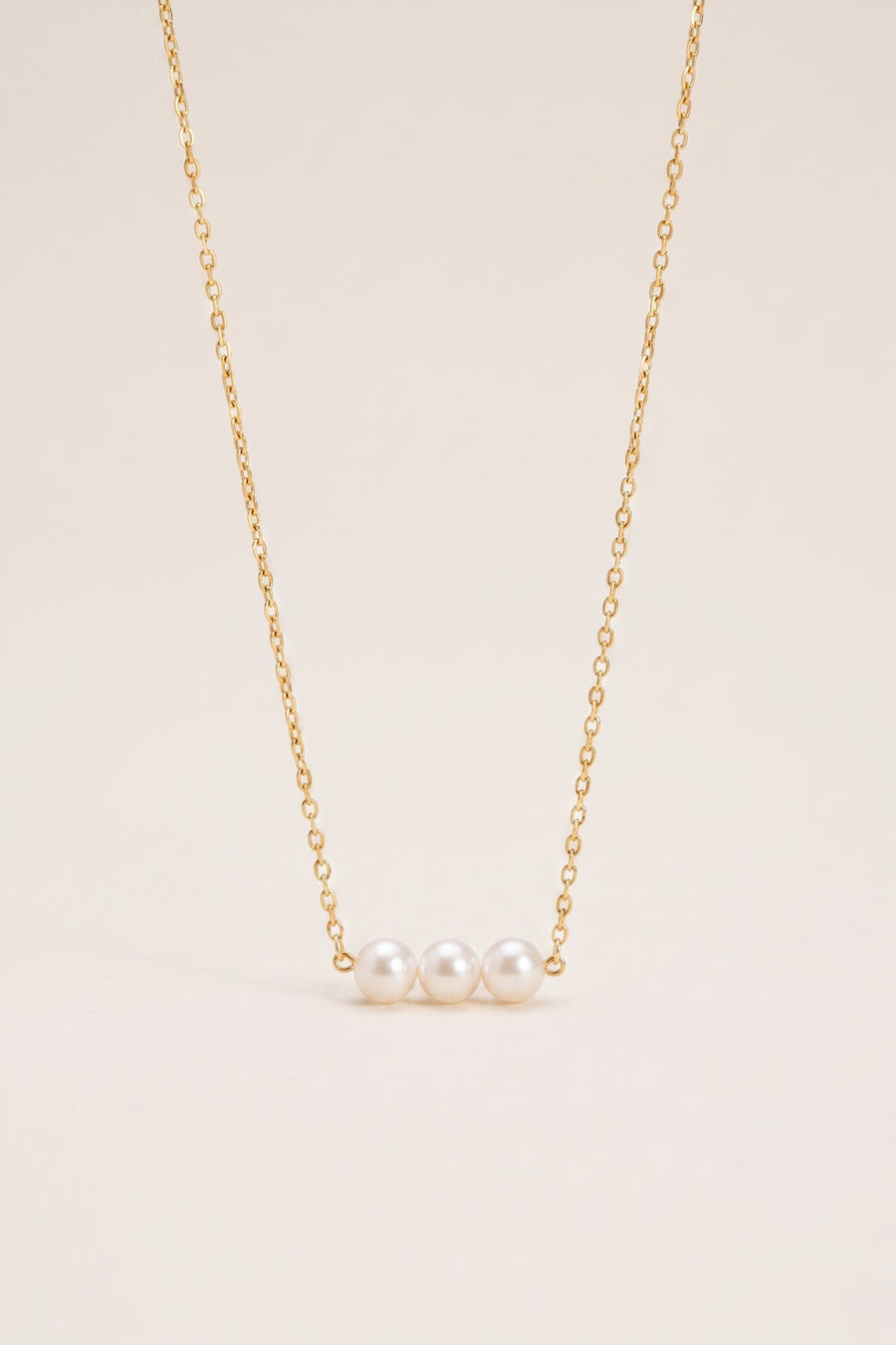 Gold Plated Necklace Triple Pearl Bar