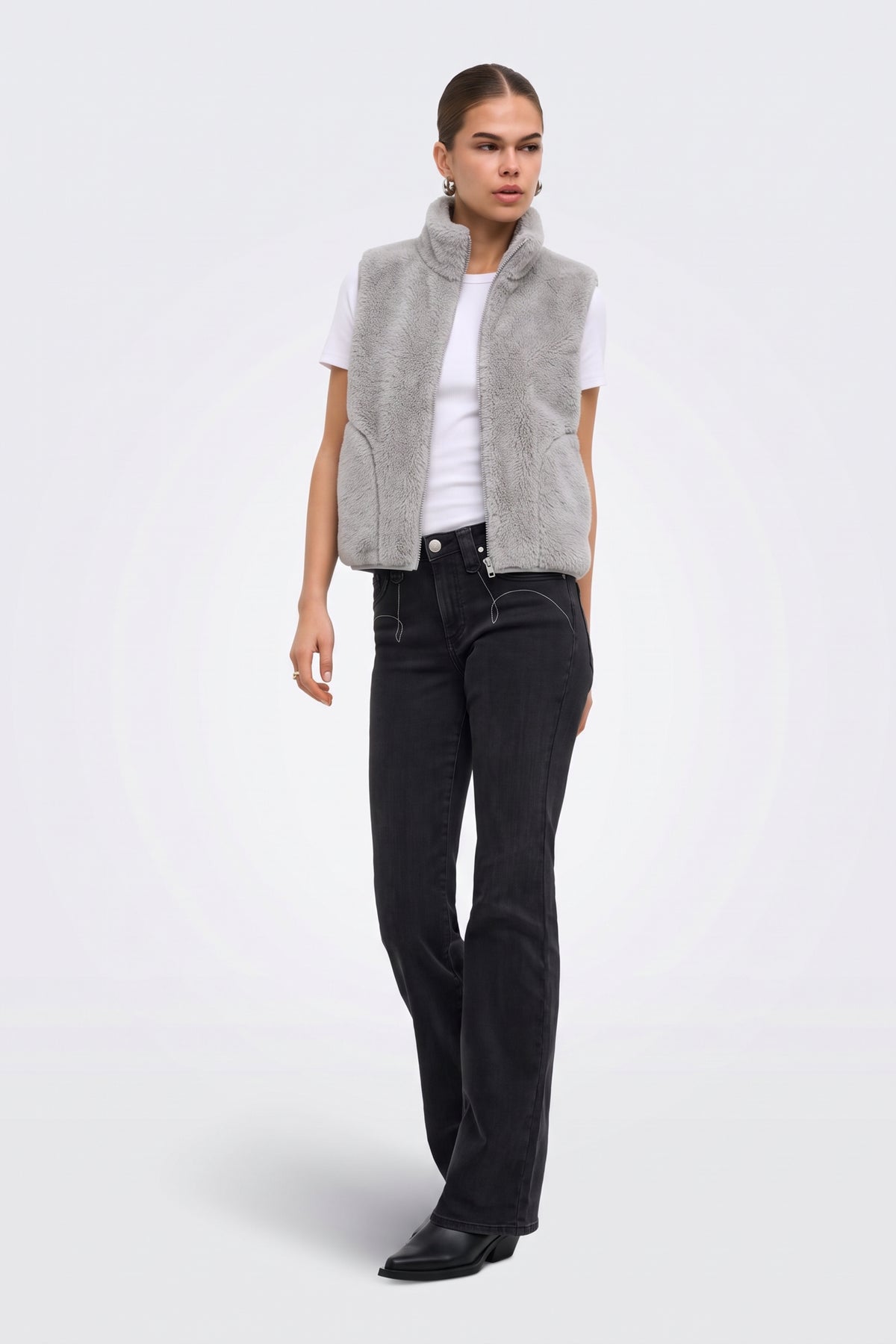Faux Fur Gilet Grey Fluffy Women