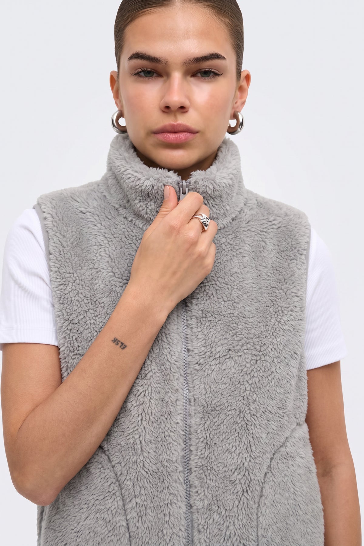 Faux Fur Gilet Grey Fluffy Women