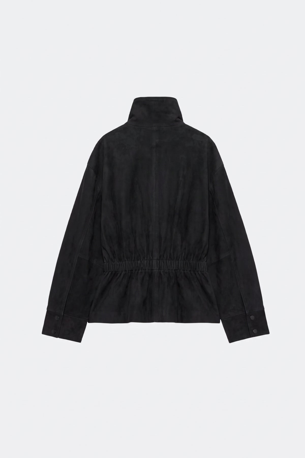 Faux Suede Jacket Black Belted Funnel Neck, back