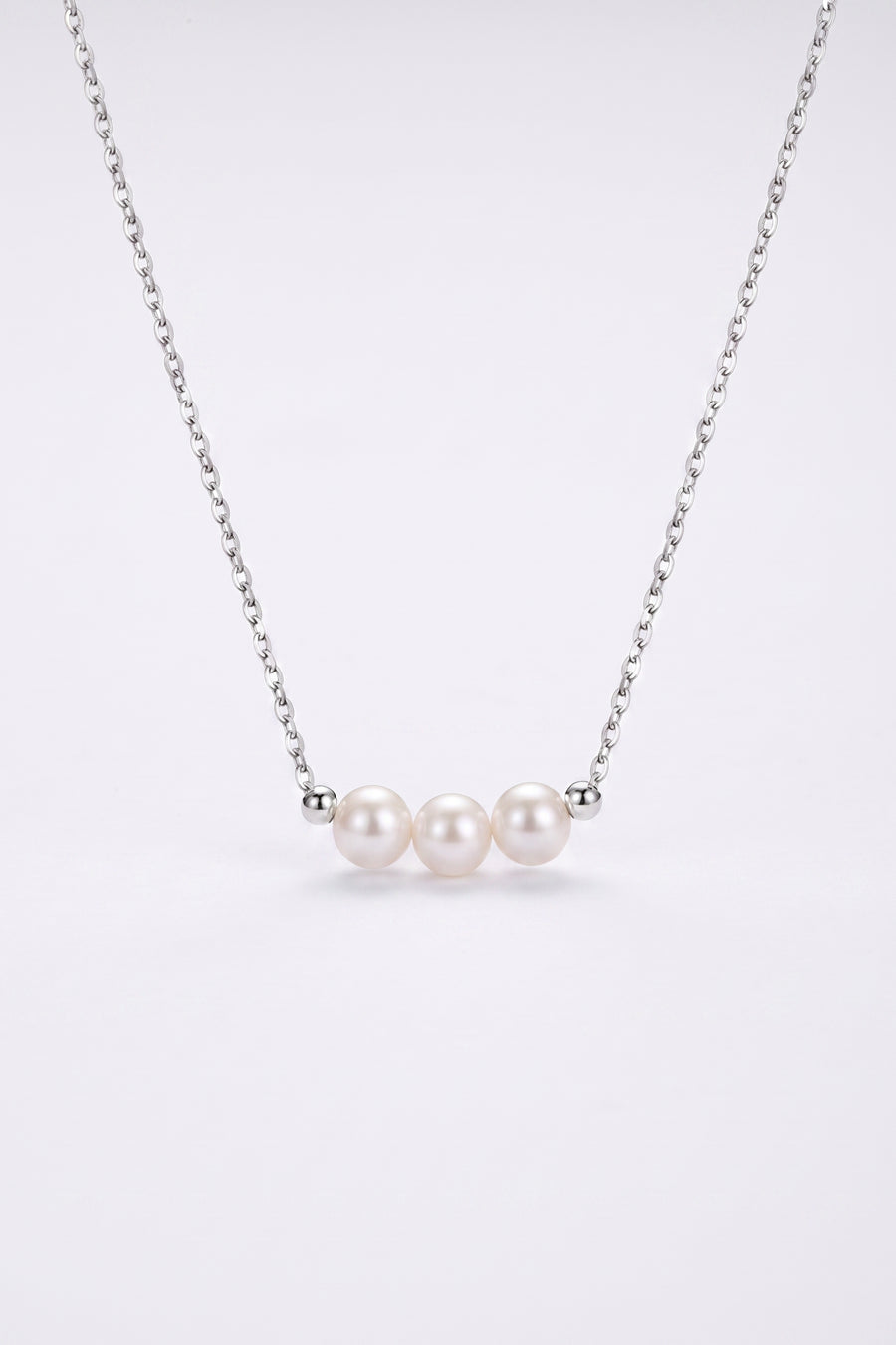 Silver Plated Necklace Triple Pearl Bar