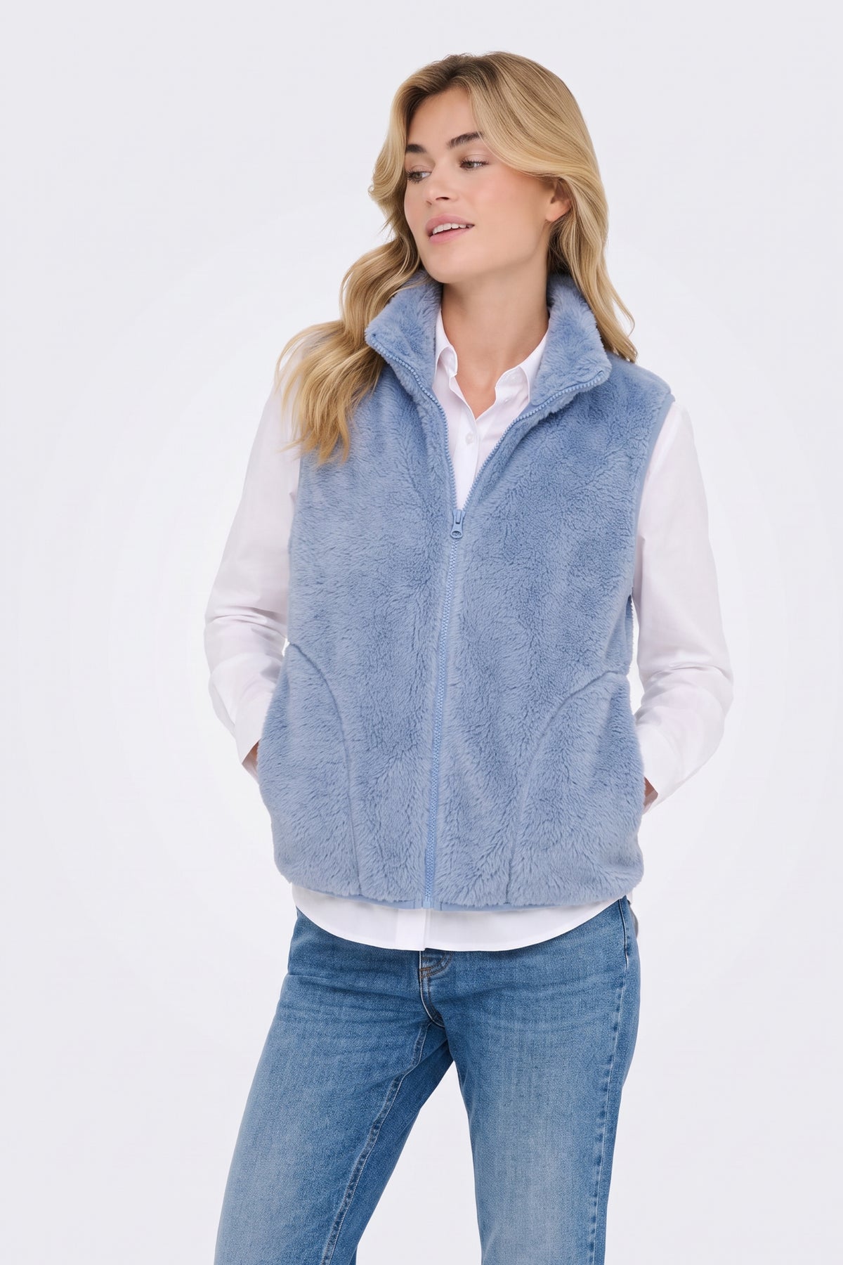Faux Fur Gilet Blue Fluffy Women