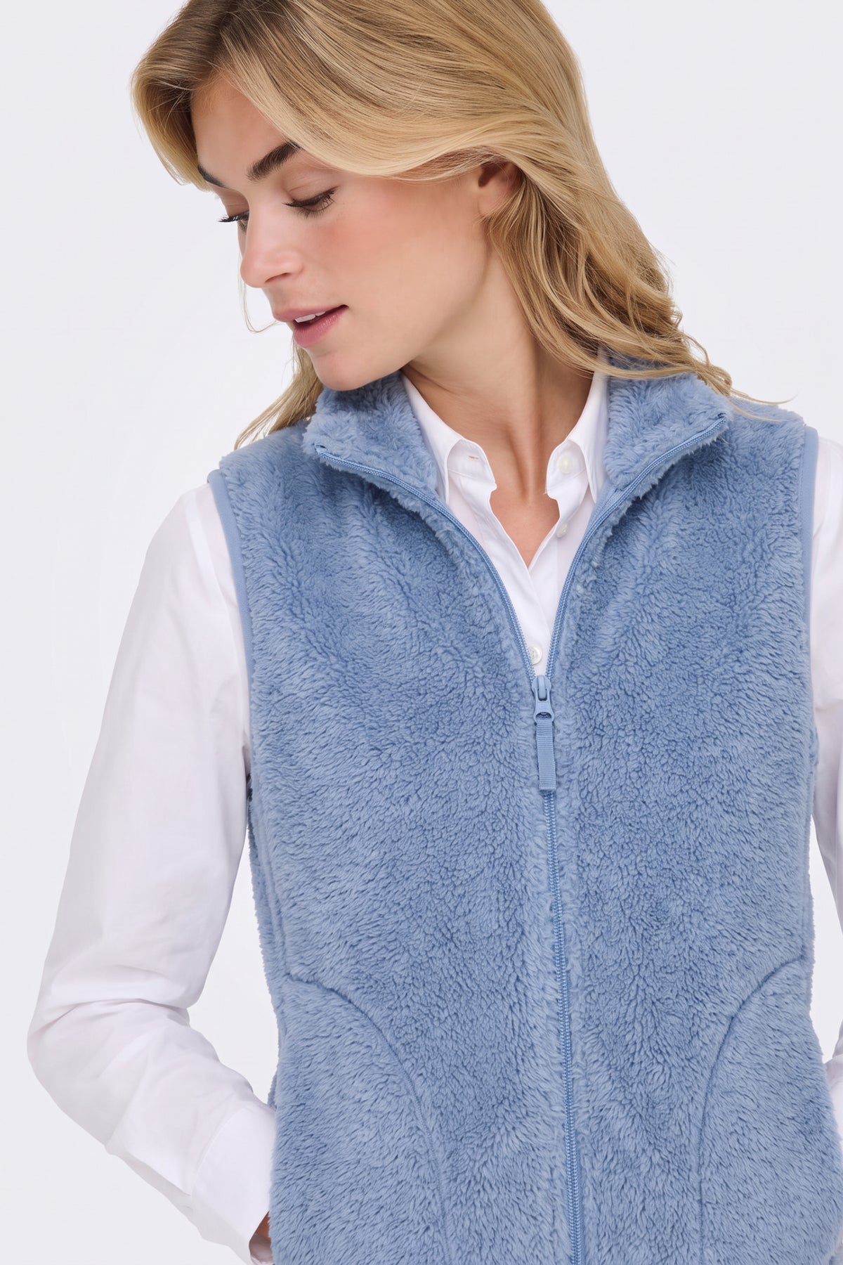 Faux Fur Gilet Blue Fluffy Women