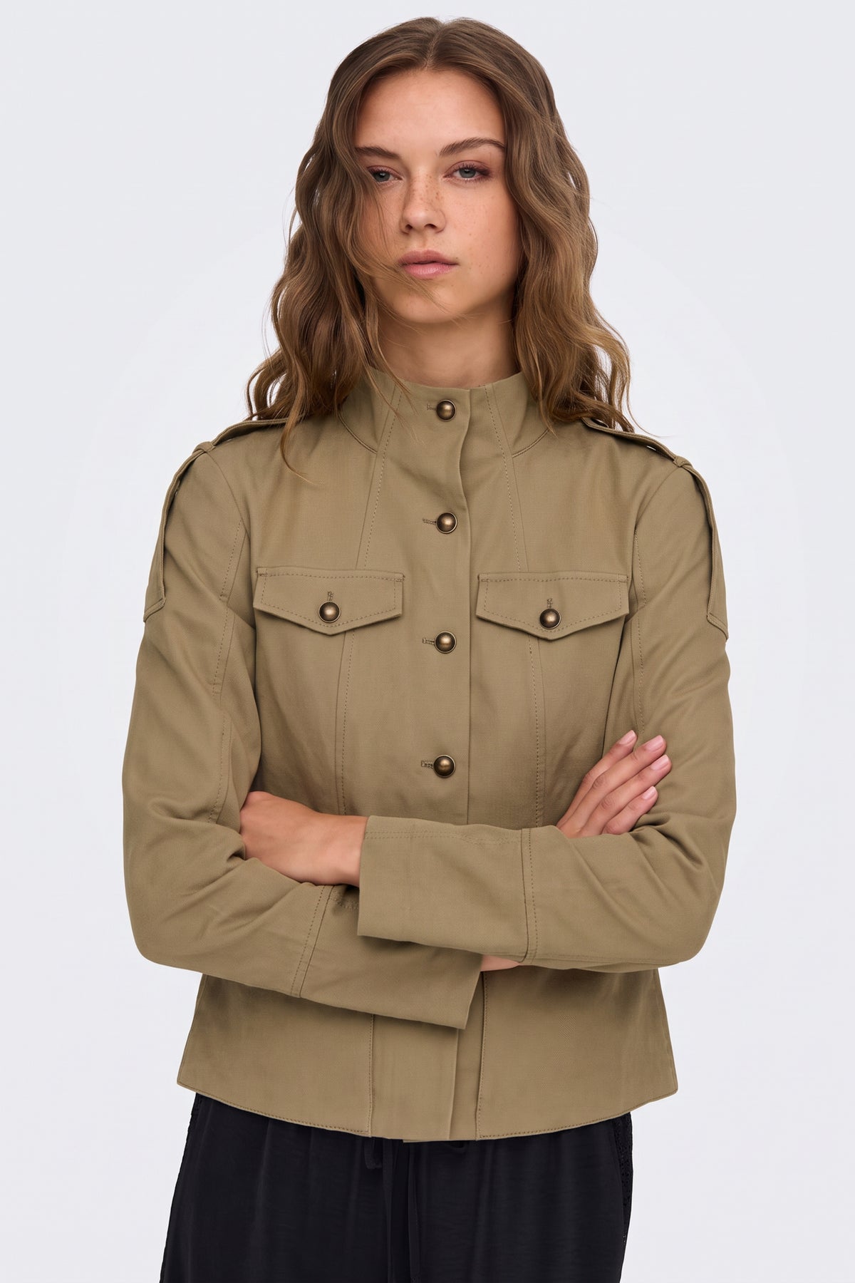 Khaki Jacket Safari Utility Buttoned worn on model