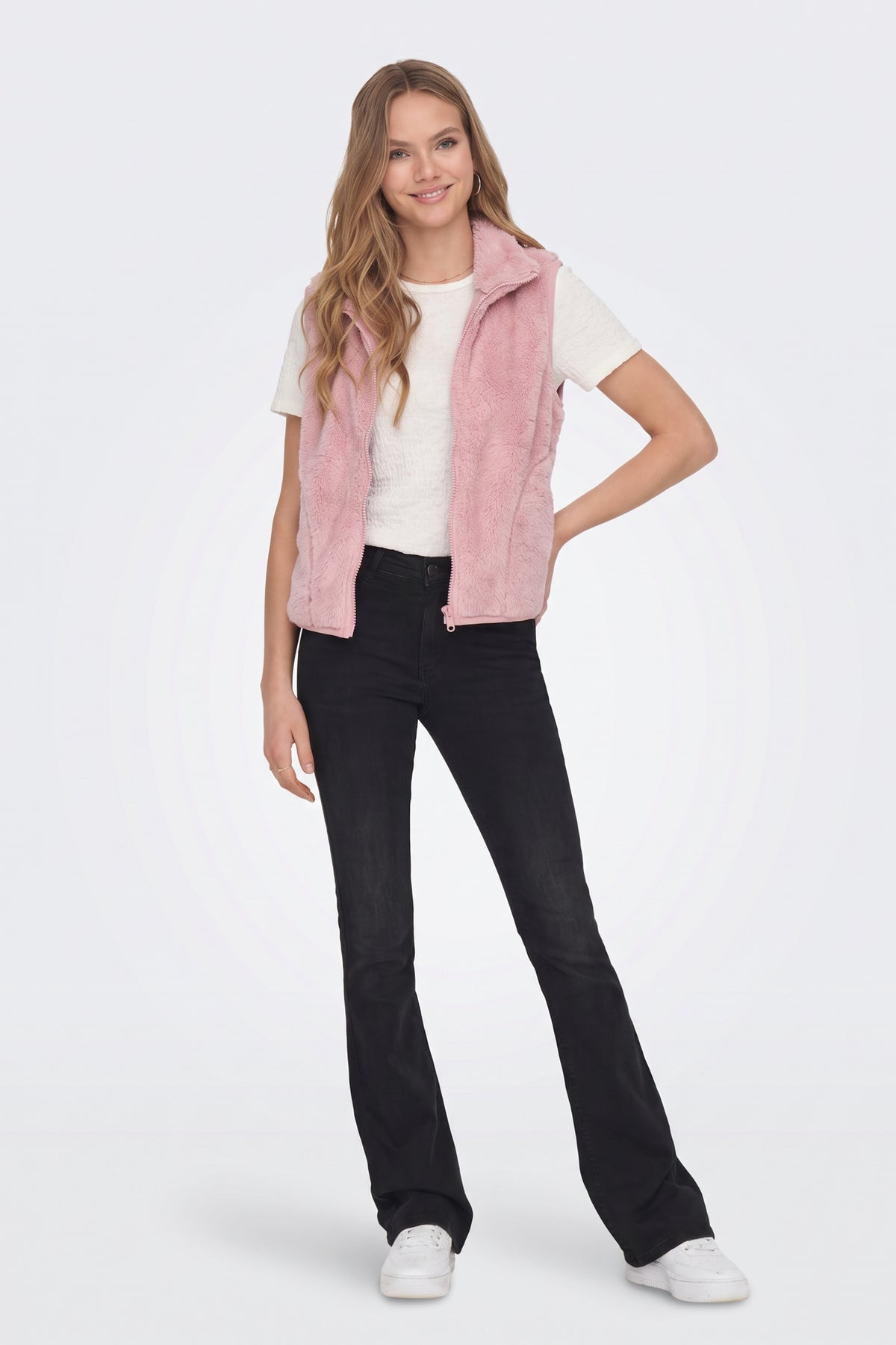 Faux Fur Gilet Pink Fluffy Women