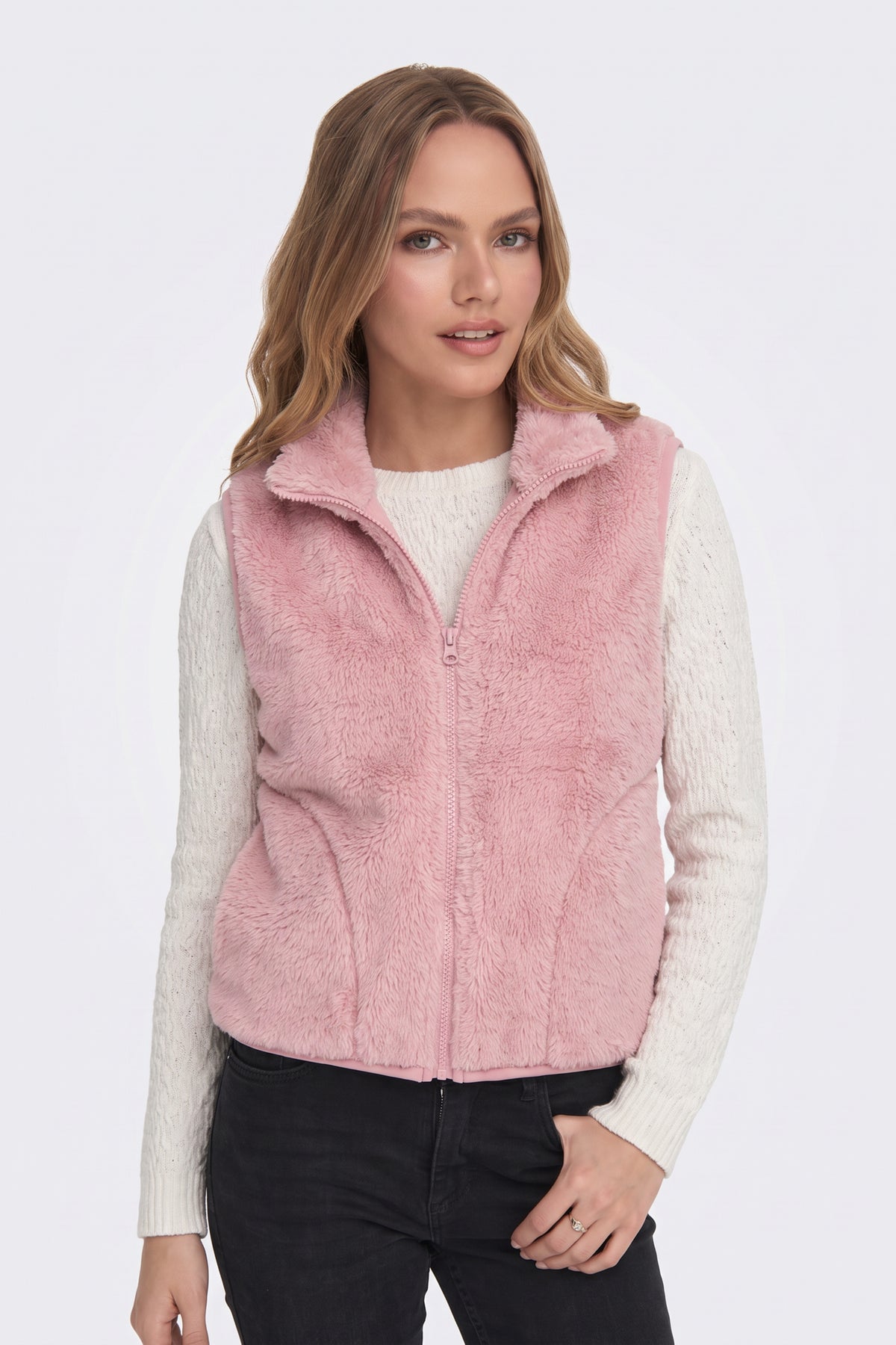 Faux Fur Gilet Pink Fluffy Women