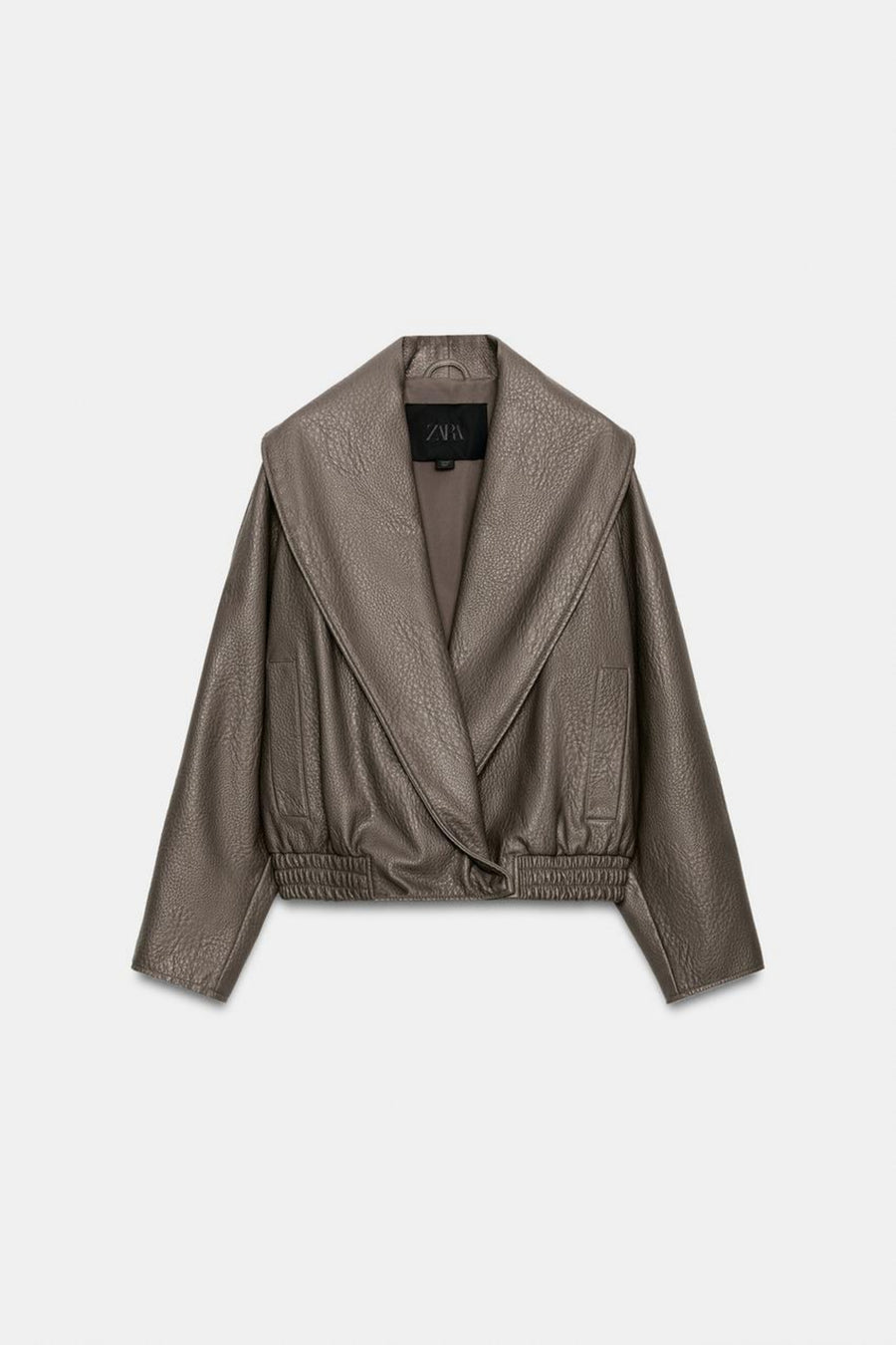 Faux Leather Jacket Grey Wrap Cropped, front