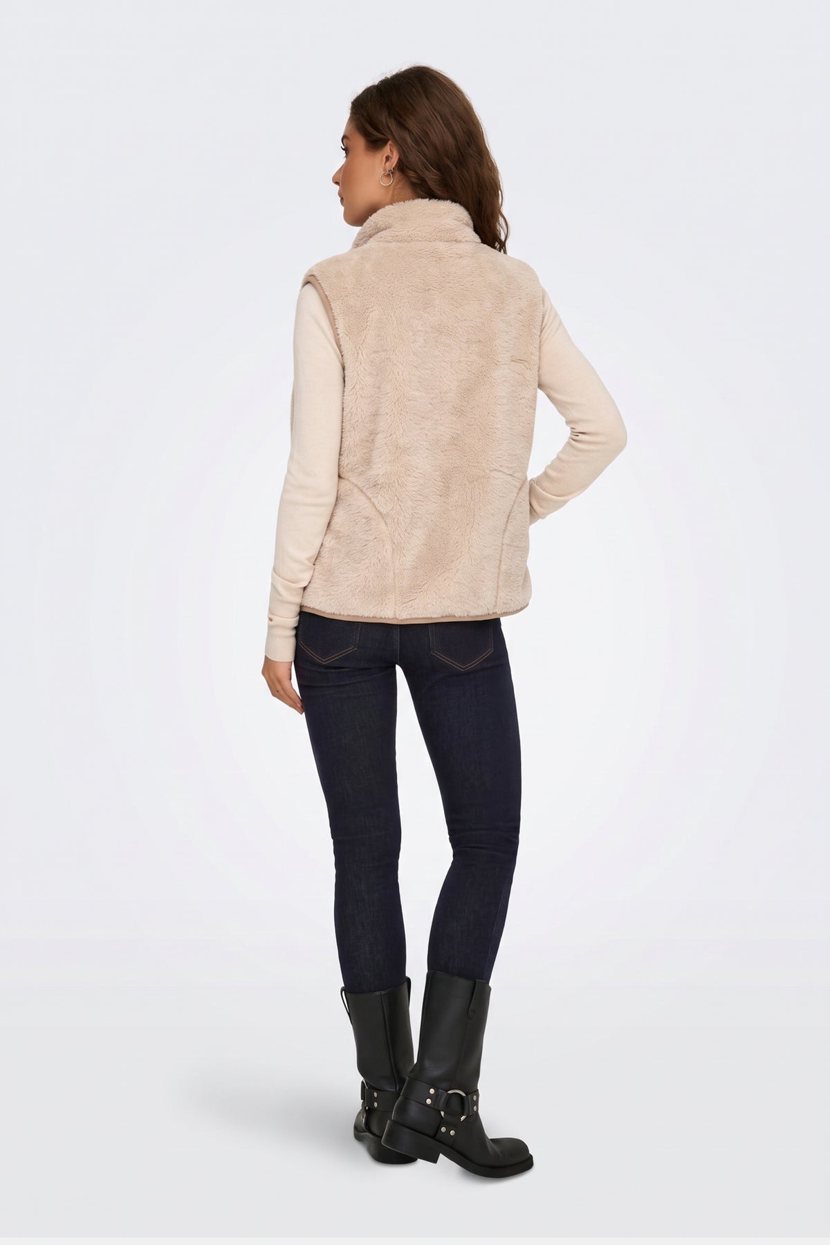 Faux Fur Gilet Beige Fluffy Women