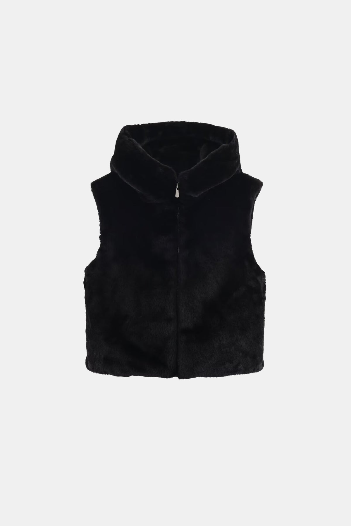 Faux Fur Gilet Black Hooded Women