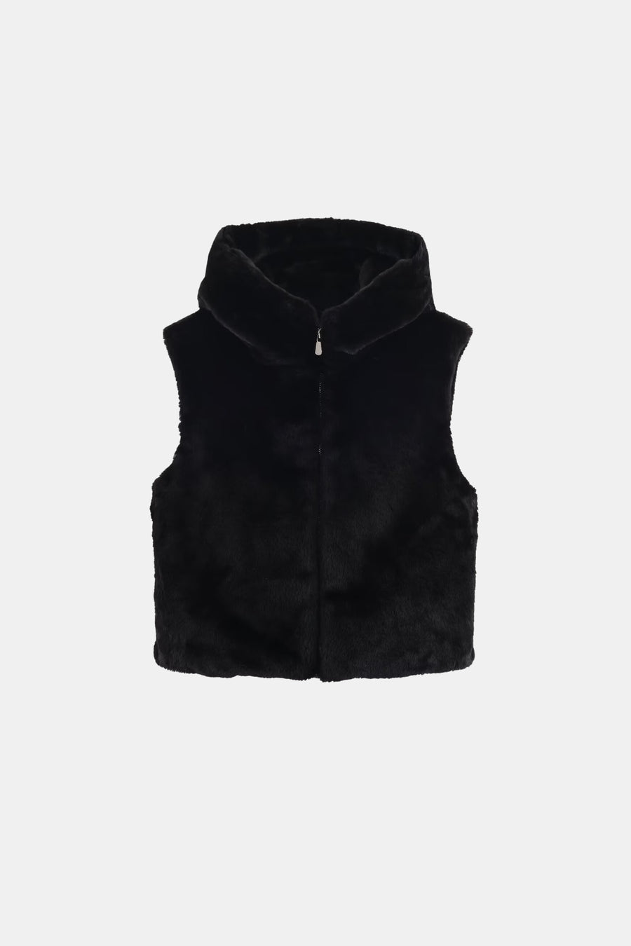 Faux Fur Gilet Black Hooded Women