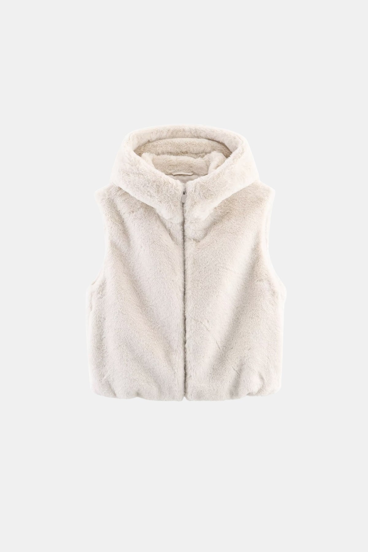 Faux Fur Gilet Cream Hooded Women