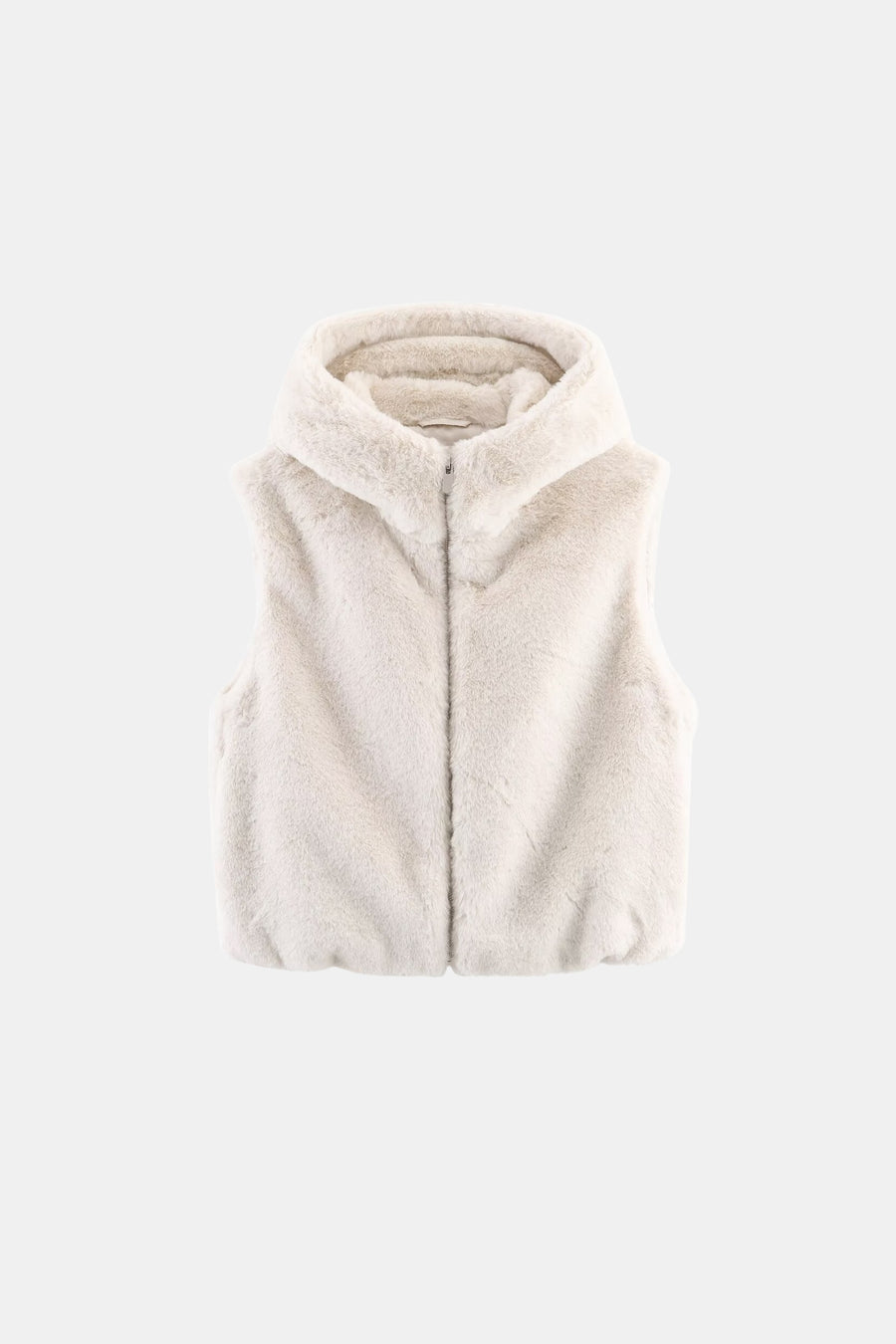 Faux Fur Gilet Cream Hooded Women