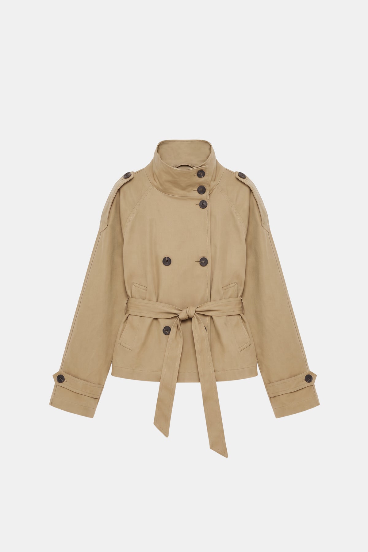 Khaki Trench Jacket Short Belted Women