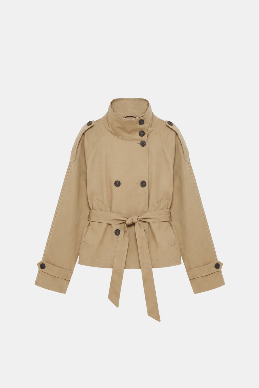 Khaki Trench Jacket Short Belted Women
