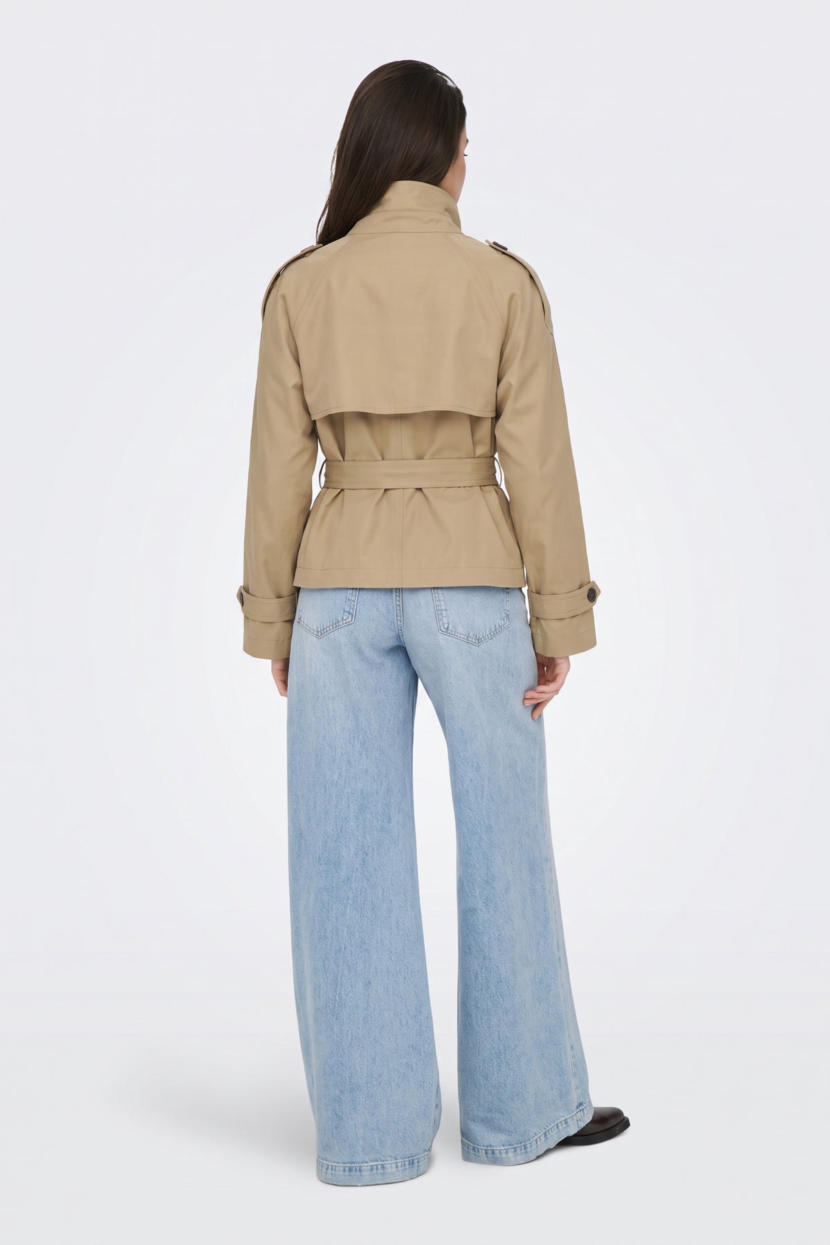 Khaki Trench Jacket Short Belted Women
