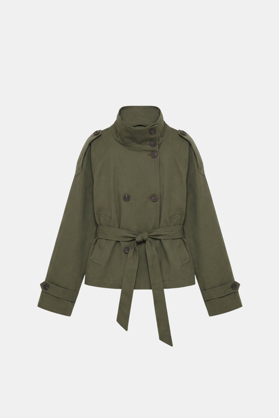 Green Trench Jacket Short Belted Women