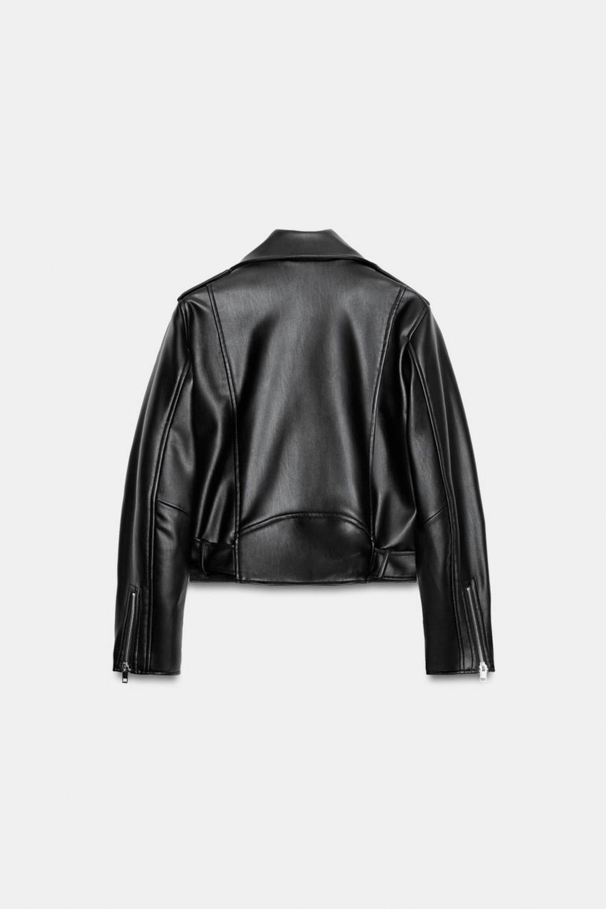 Faux Leather Jacket Black Belted Biker, back