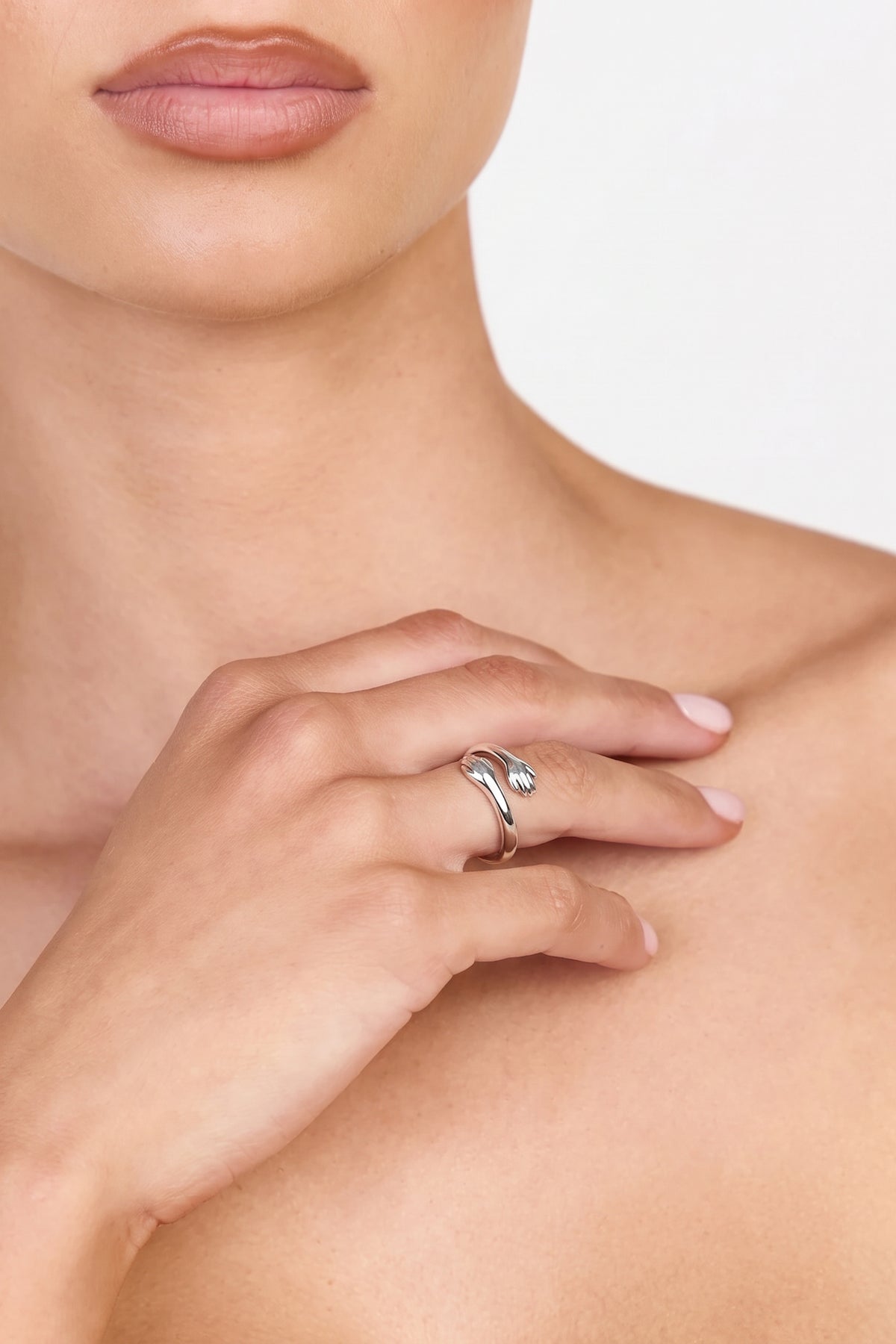 Silver Plated Ring Hug Open Wrap